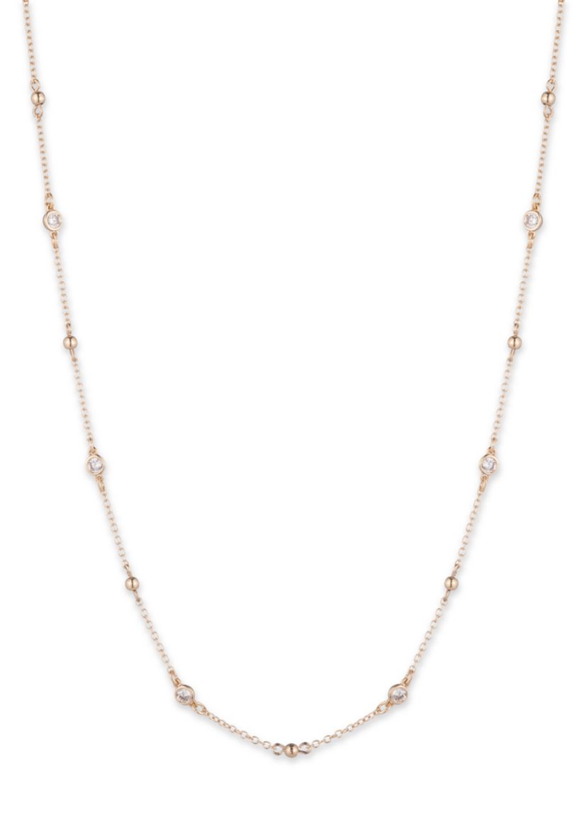 Gold Tone Cubic Zirconia Stationed Collar Necklace