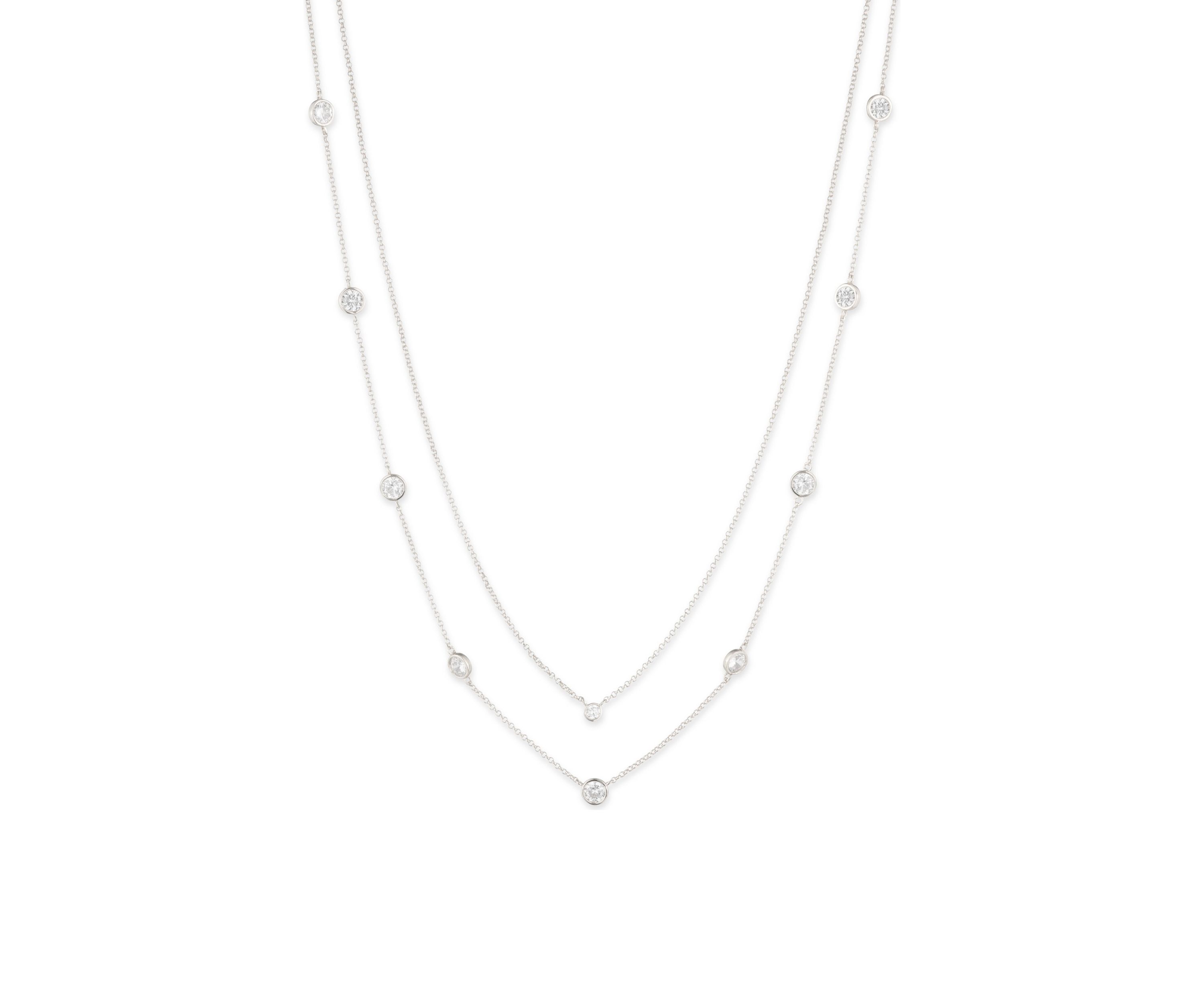 Silver Tone Crystal White 2 Row Station Necklace