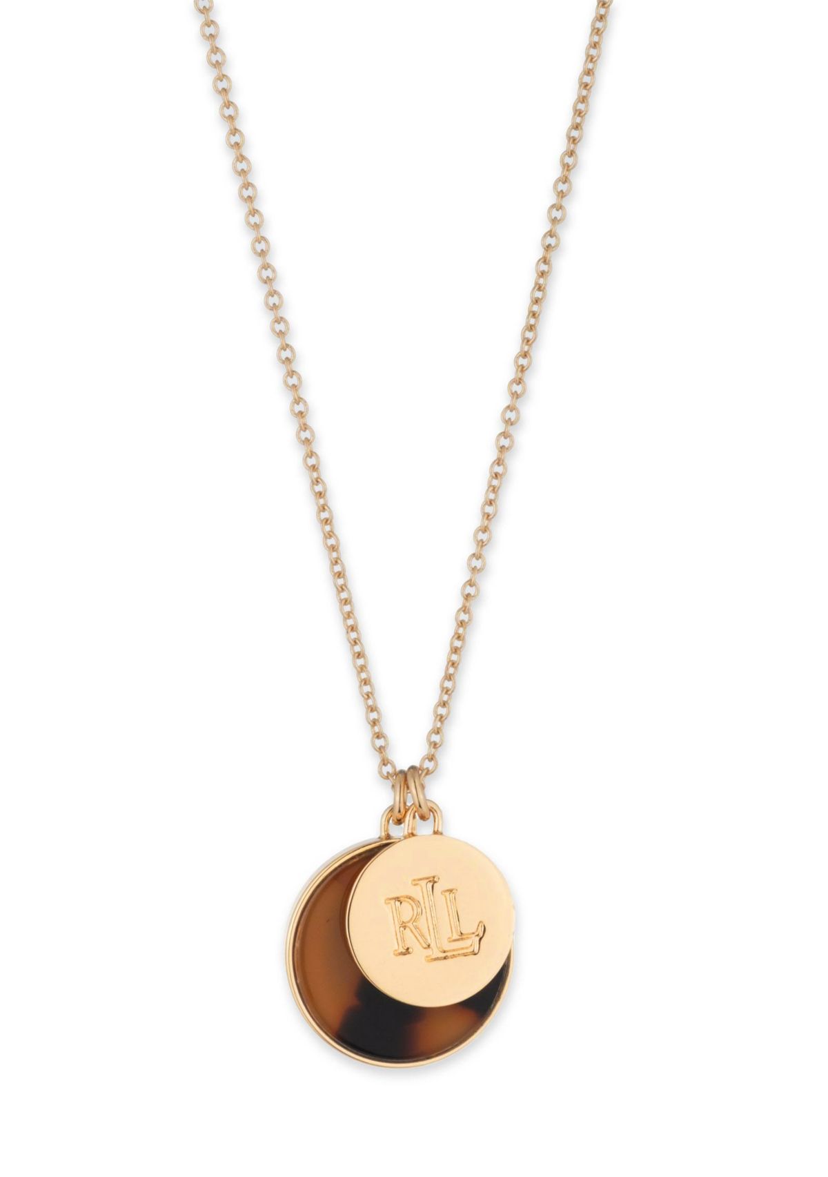 Gold Tone Tortoise Logo Pendant Necklace