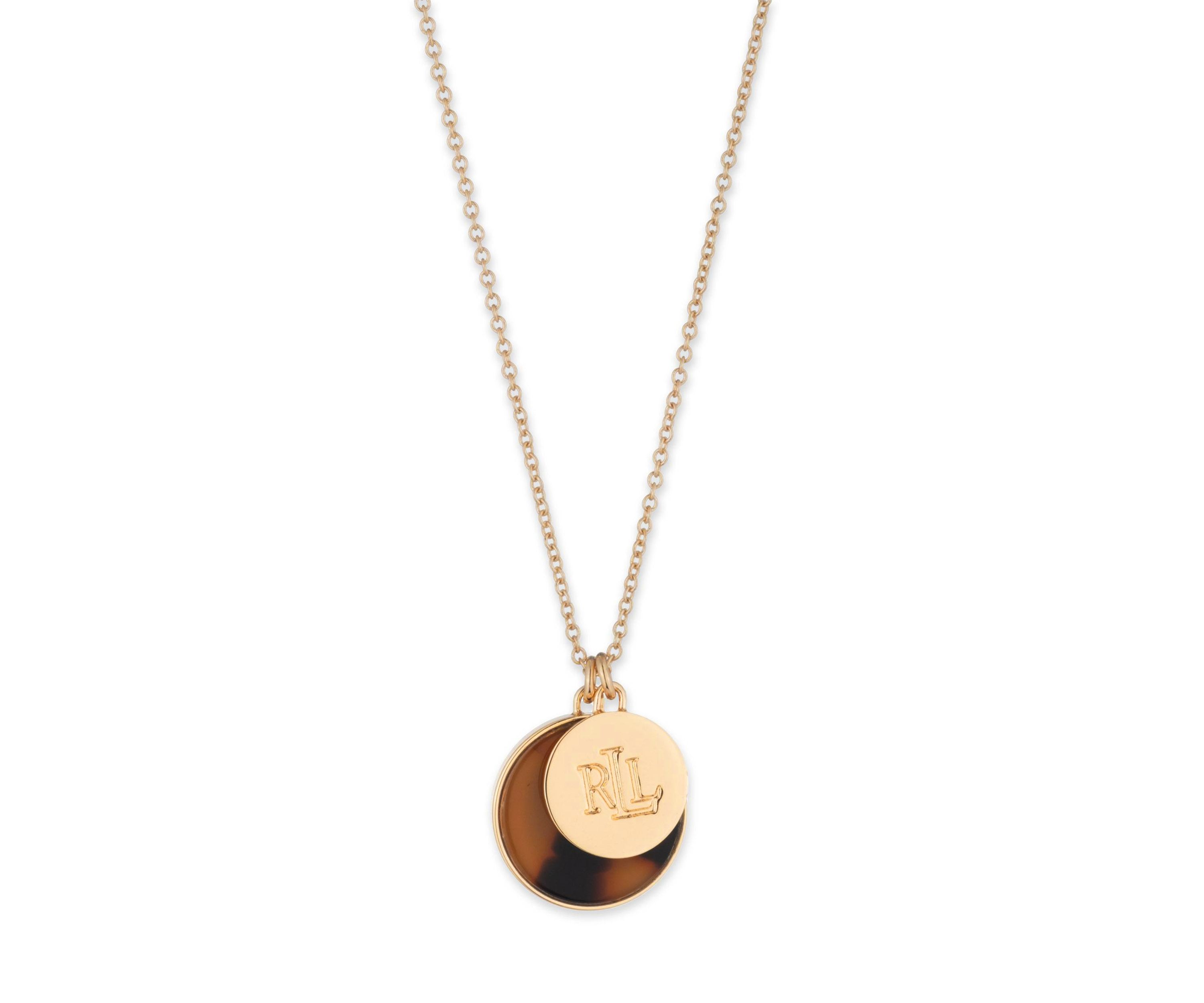 Gold Tone Tortoise Logo Pendant Necklace