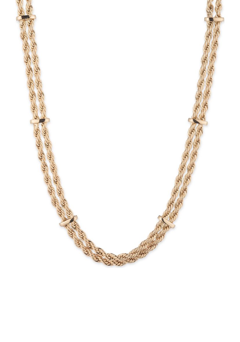 Gold Tone 2 Row Rope Collar Necklace