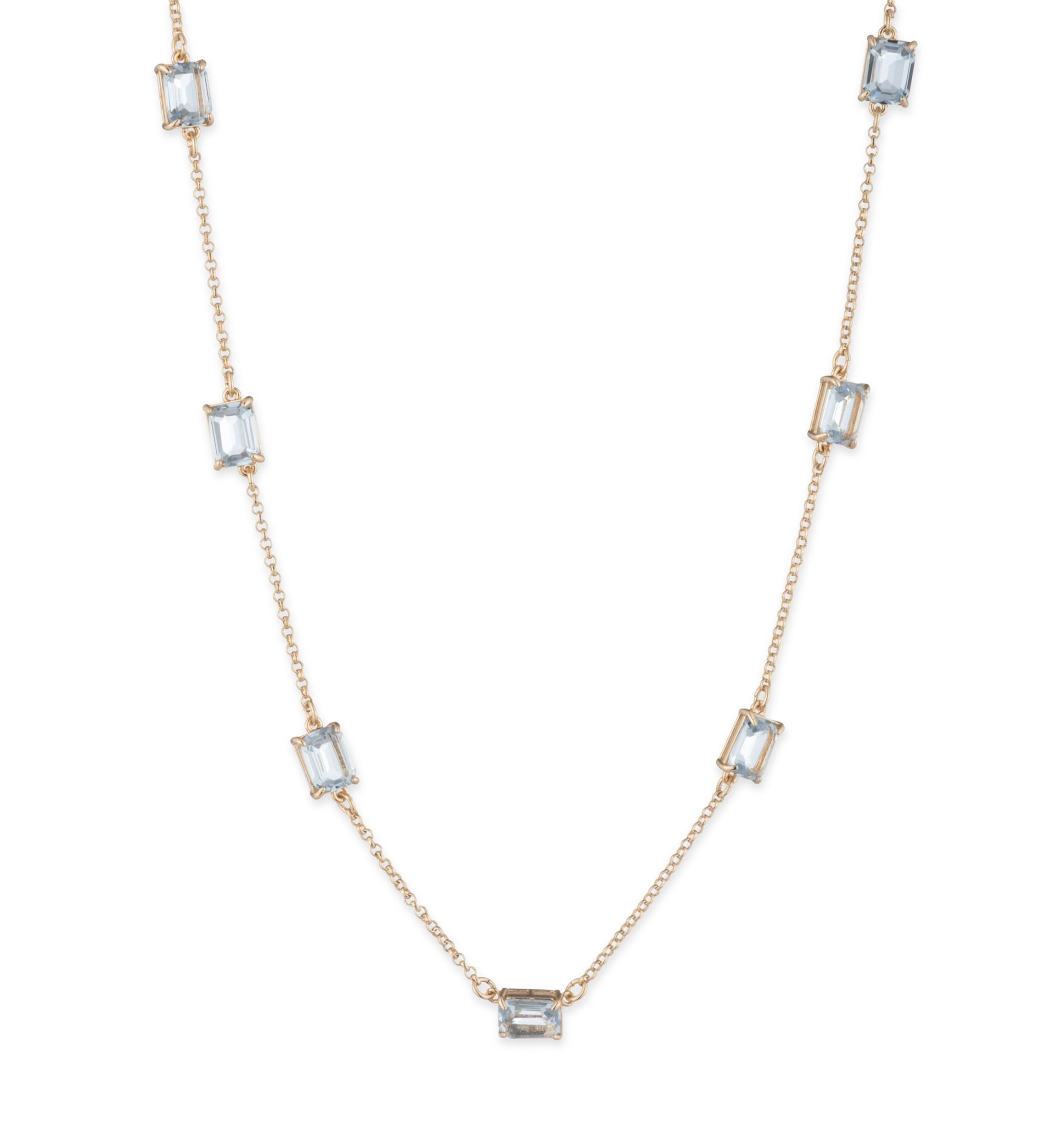 Gold Tone Blue Station Collar Necklace