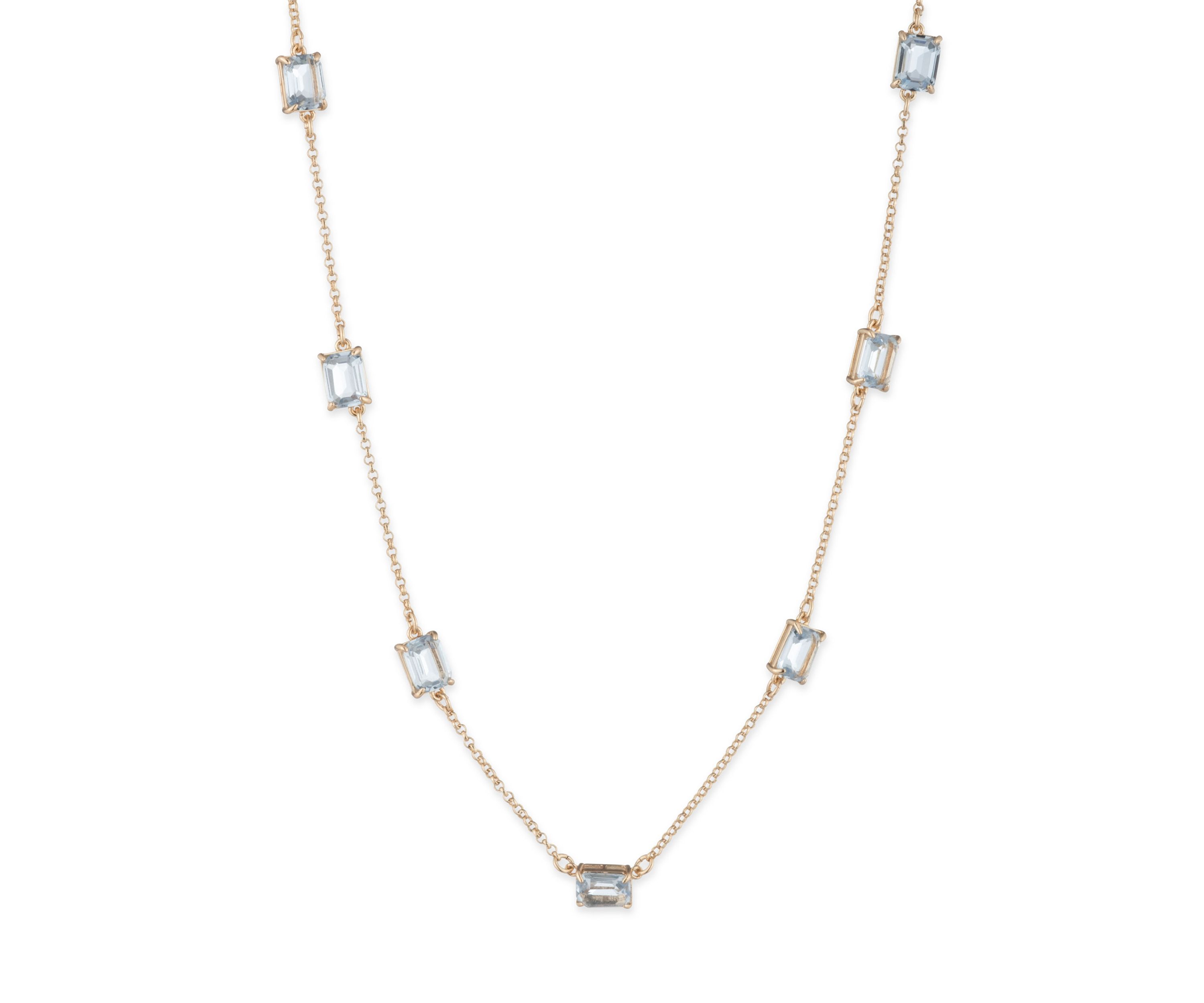 Gold Tone Blue Station Collar Necklace