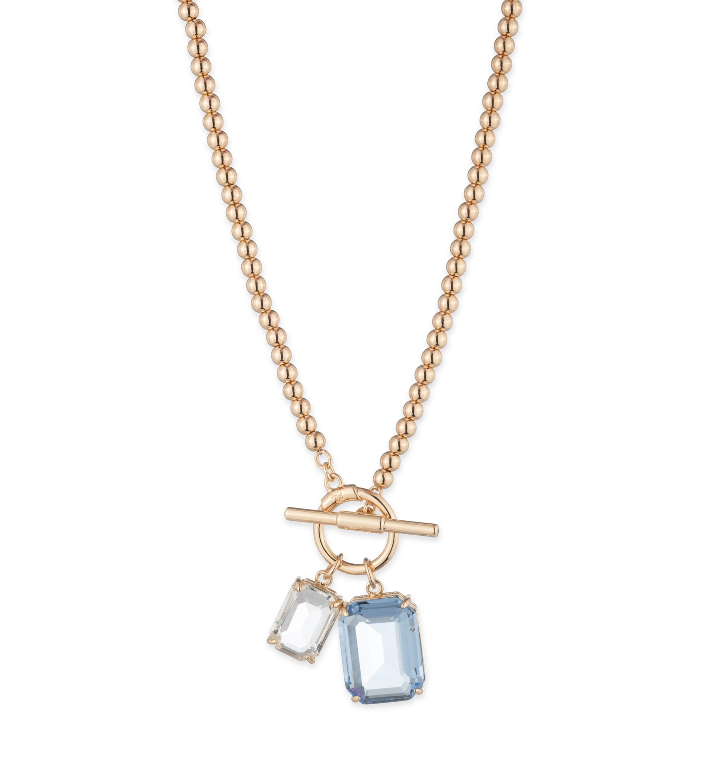 Gold Tone Blue Stone Pendant Necklace