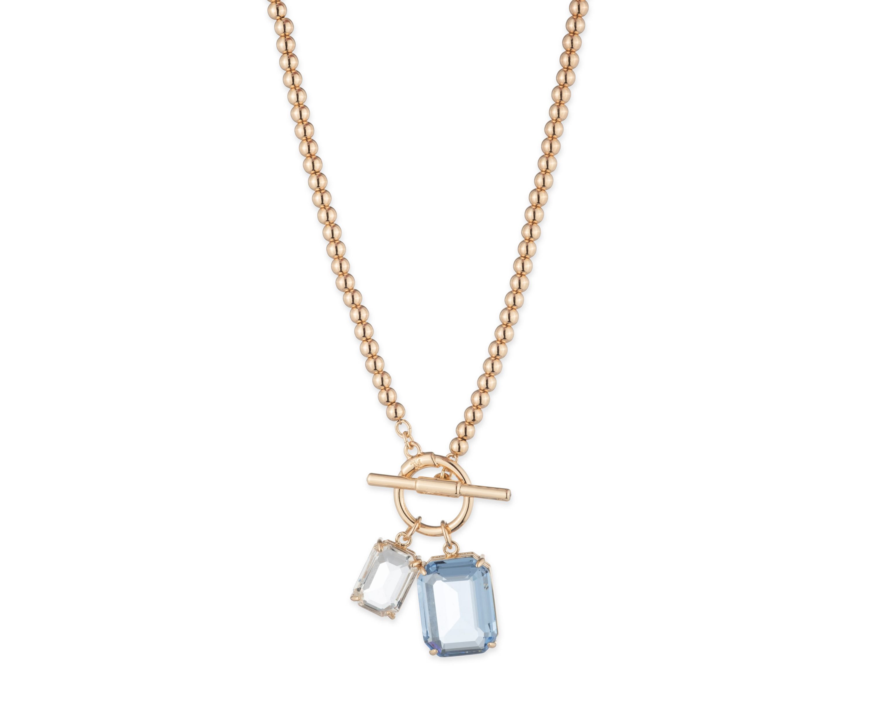 Gold Tone Blue Stone Pendant Necklace