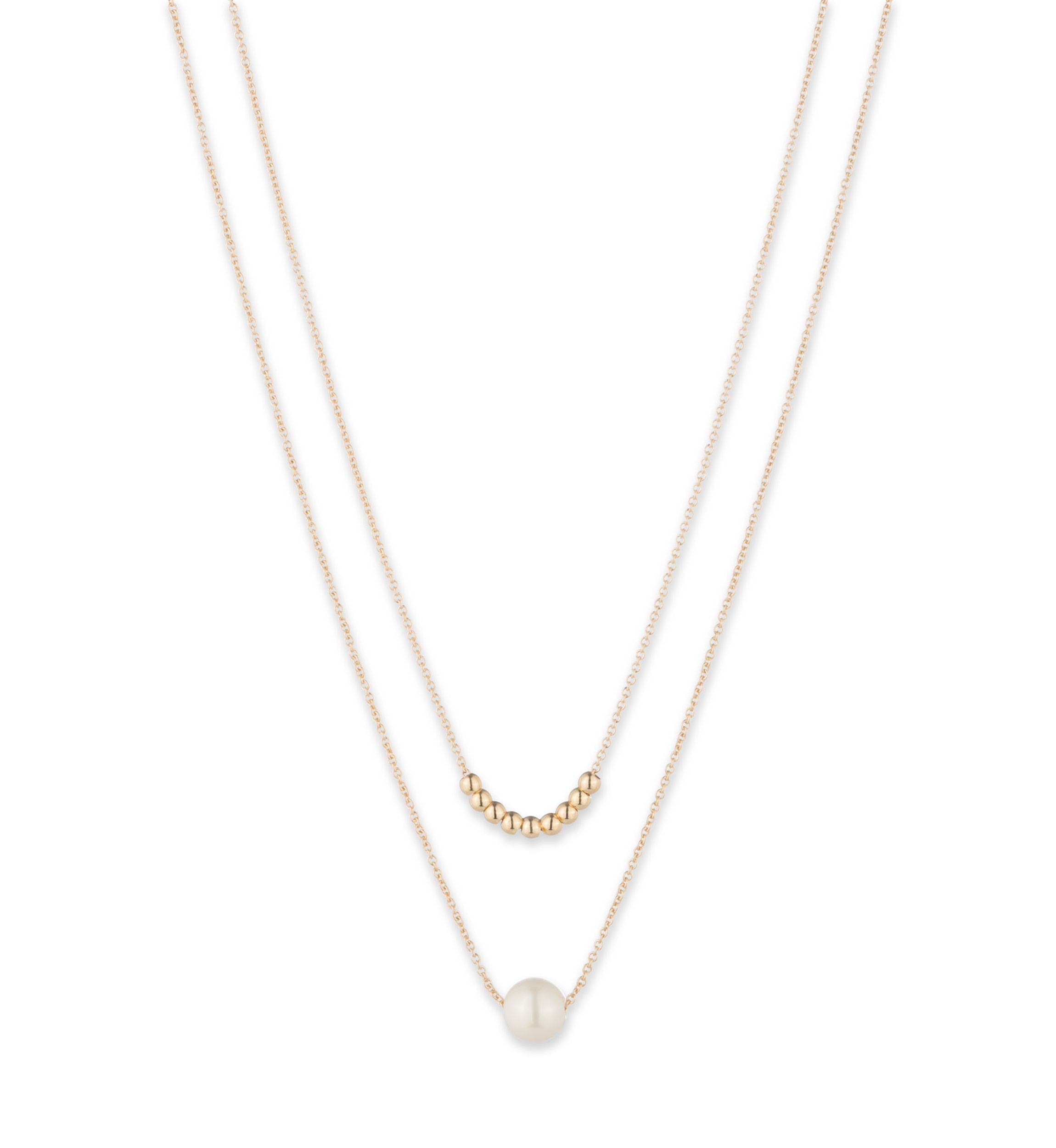 Gold Tone White 2 Row Pearl Necklace