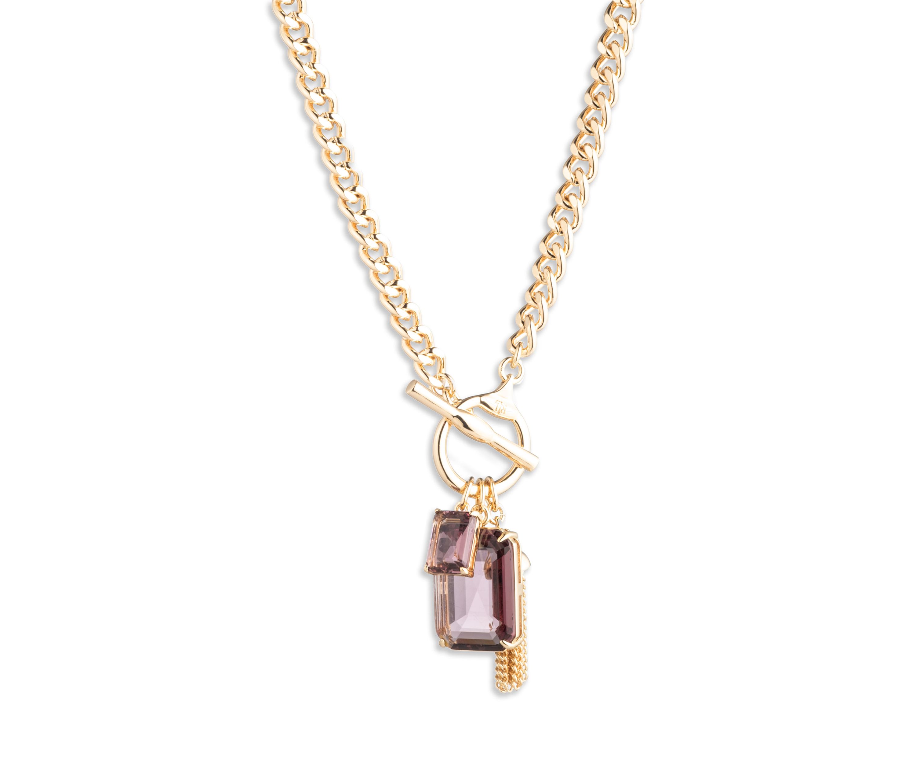  Pink Stone Toggle Pendant Necklace