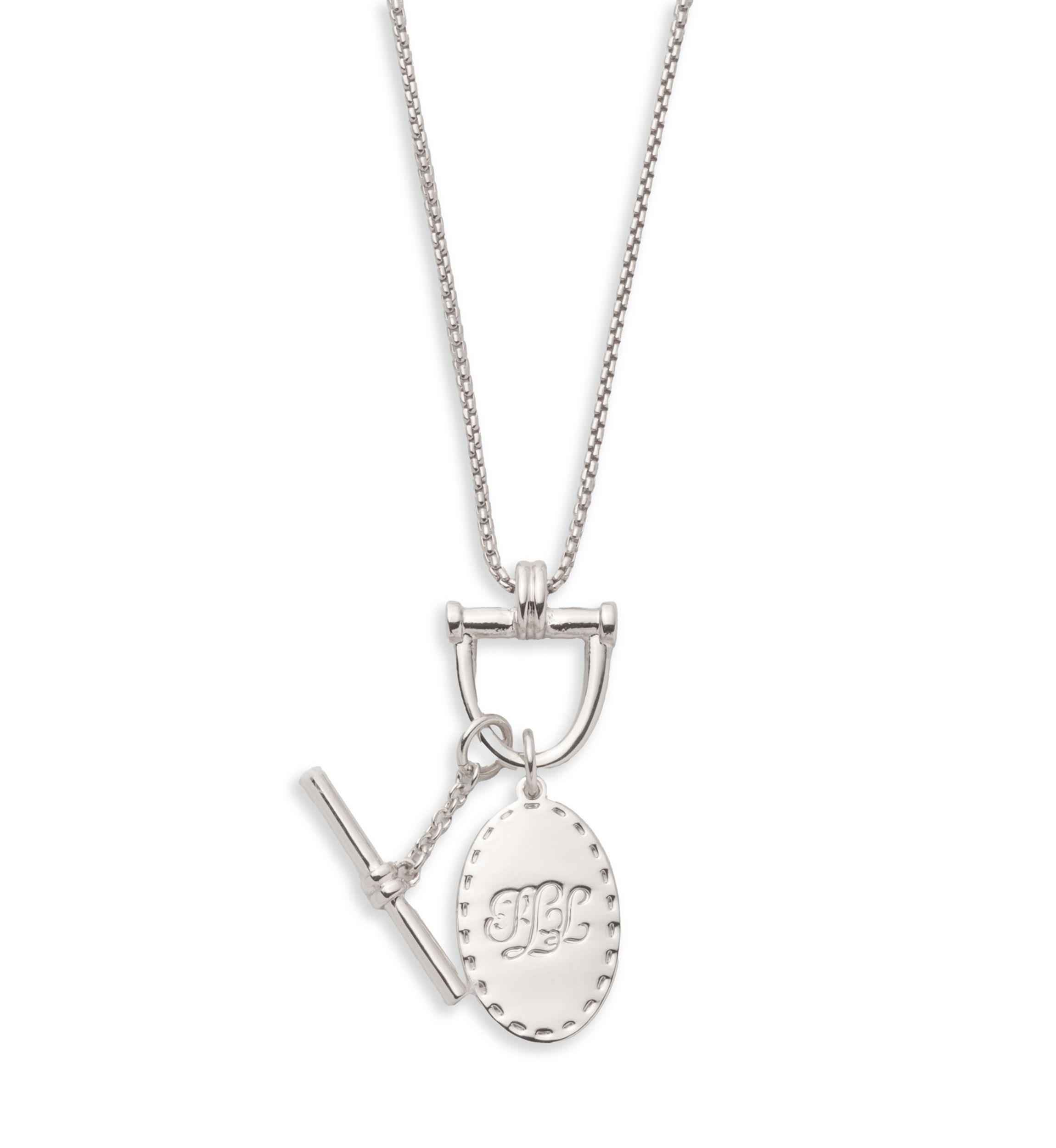 Silver Tone Adjustable Logo Pendant Necklace