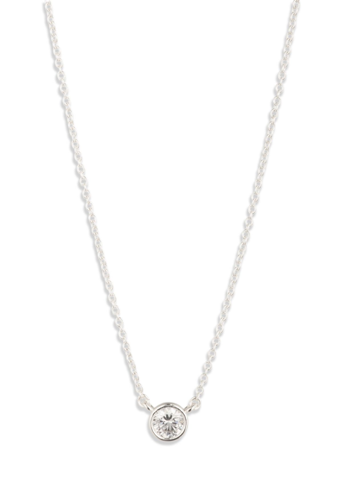CZ Silver-Tone Pendant Necklace