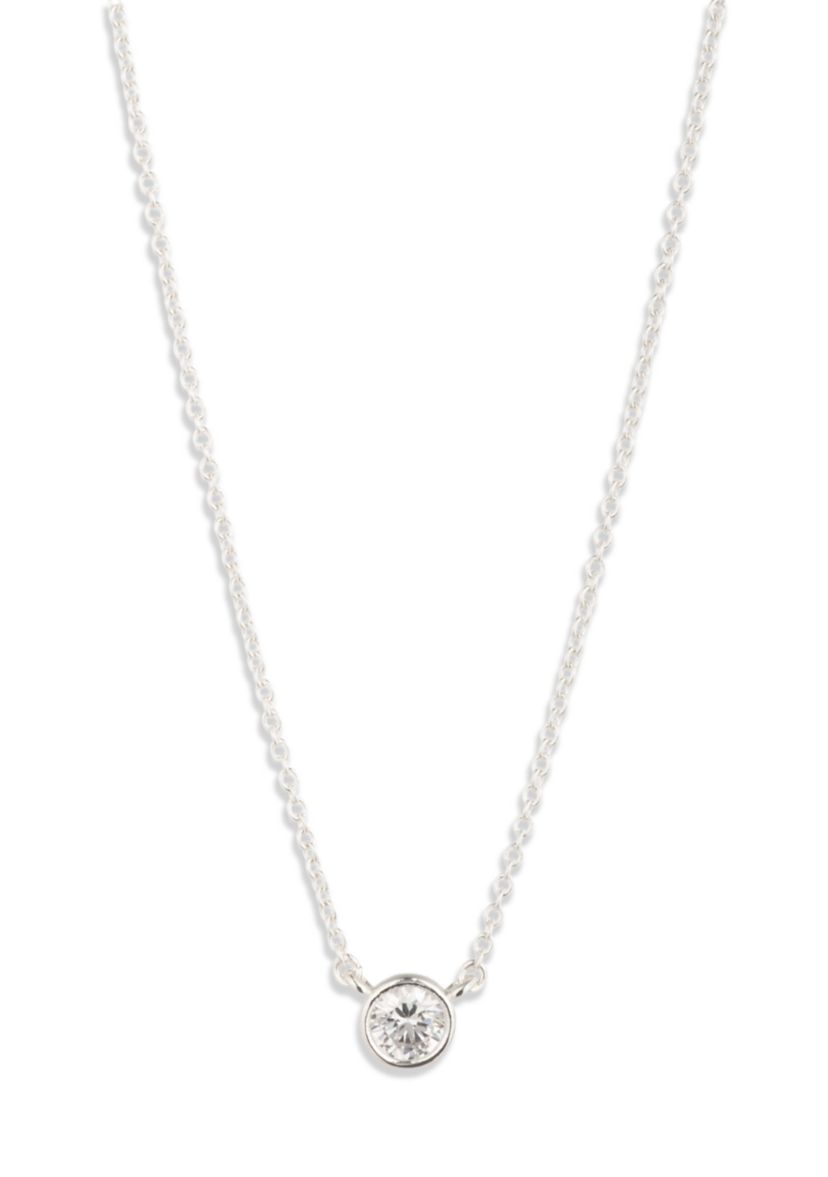 CZ Silver-Tone Pendant Necklace