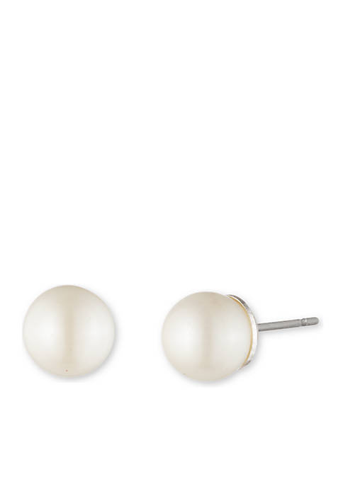 Lauren Ralph Lauren Silver-Tone 6MM Pearl Stud Earrings