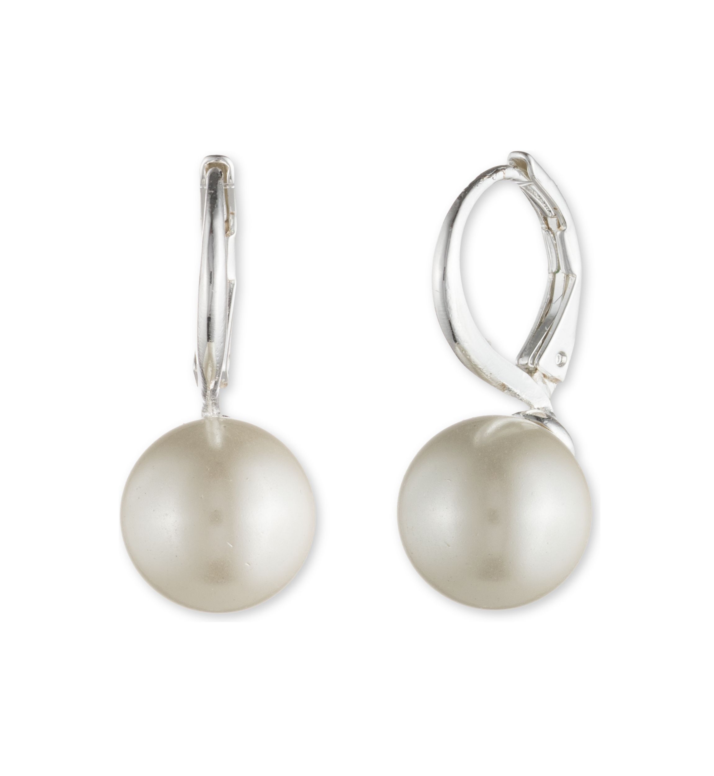 Silver Tone 10 mm Pearl Drop Earrings