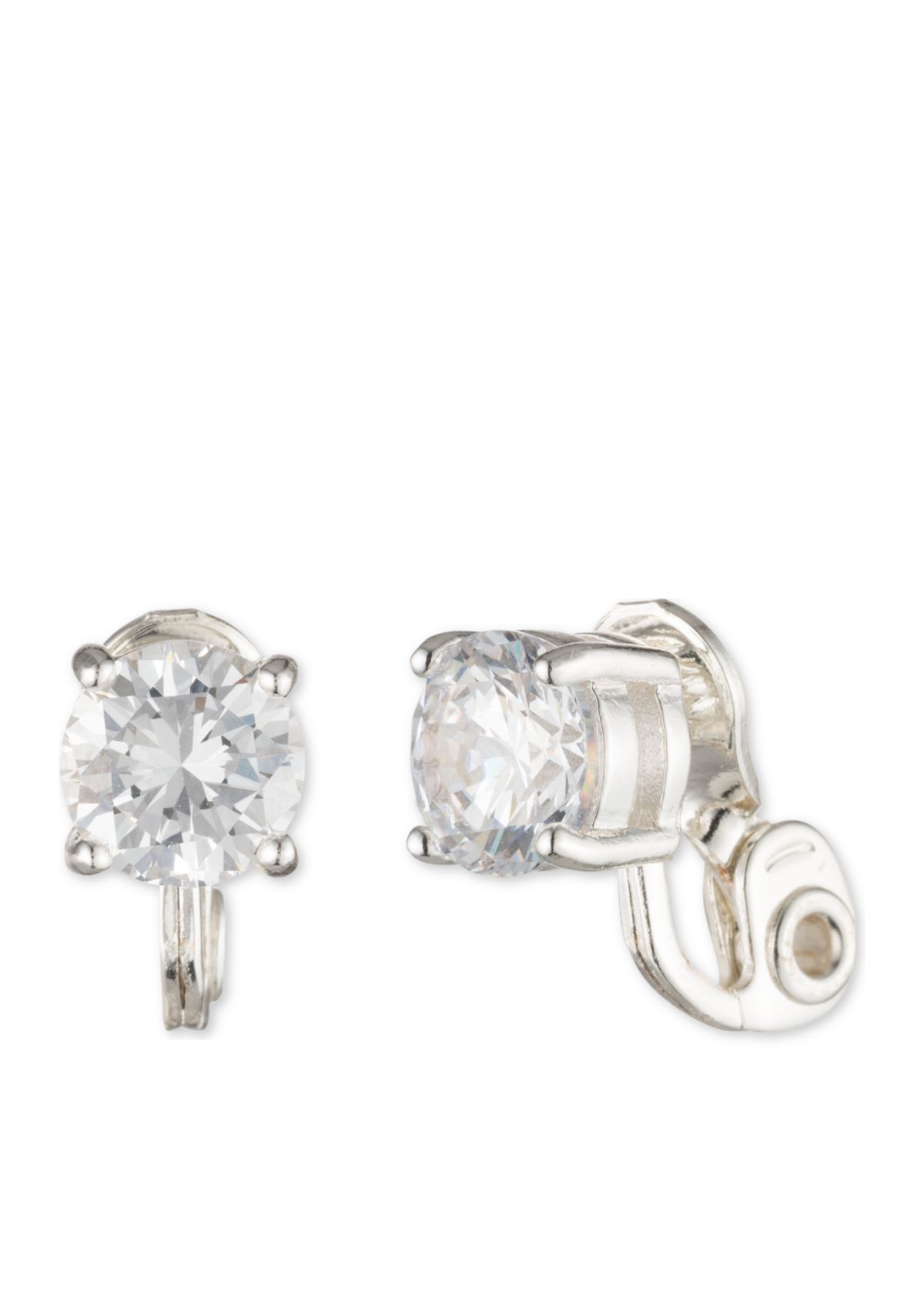 Silver-Tone Cubic Zirconia Button Earrings