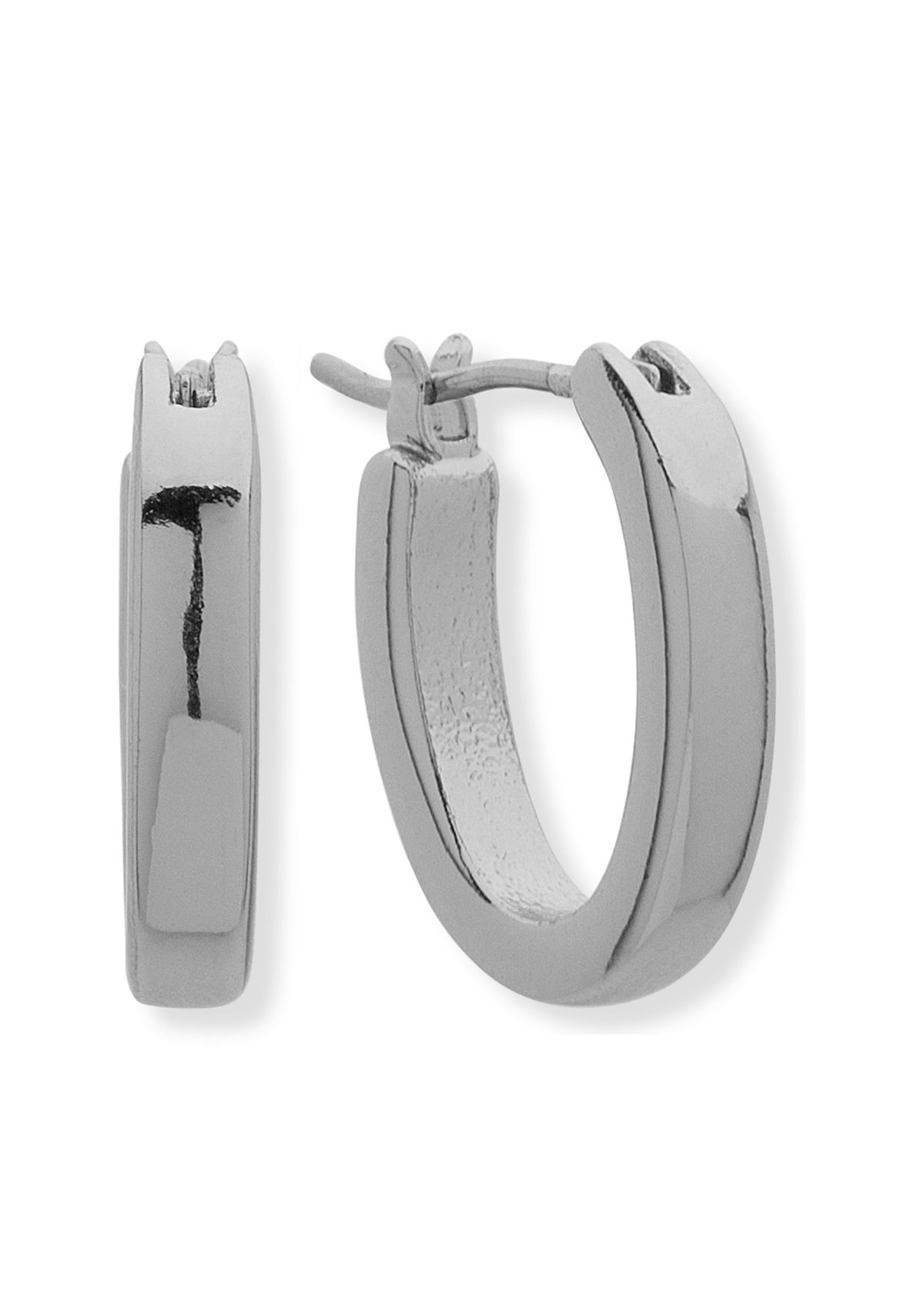 Silver-Tone Small Oval Hoop Earrings