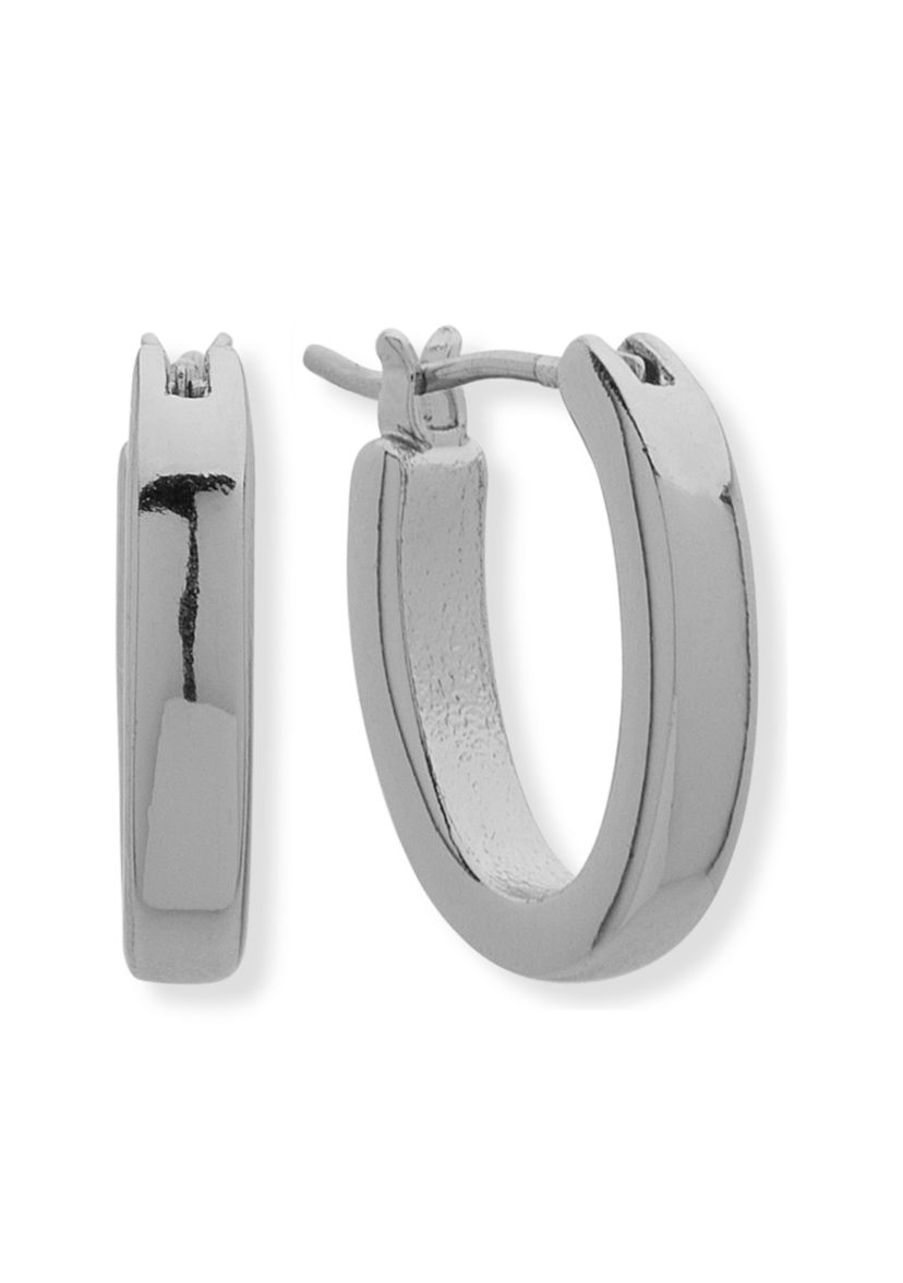 Silver-Tone Small Oval Hoop Earrings