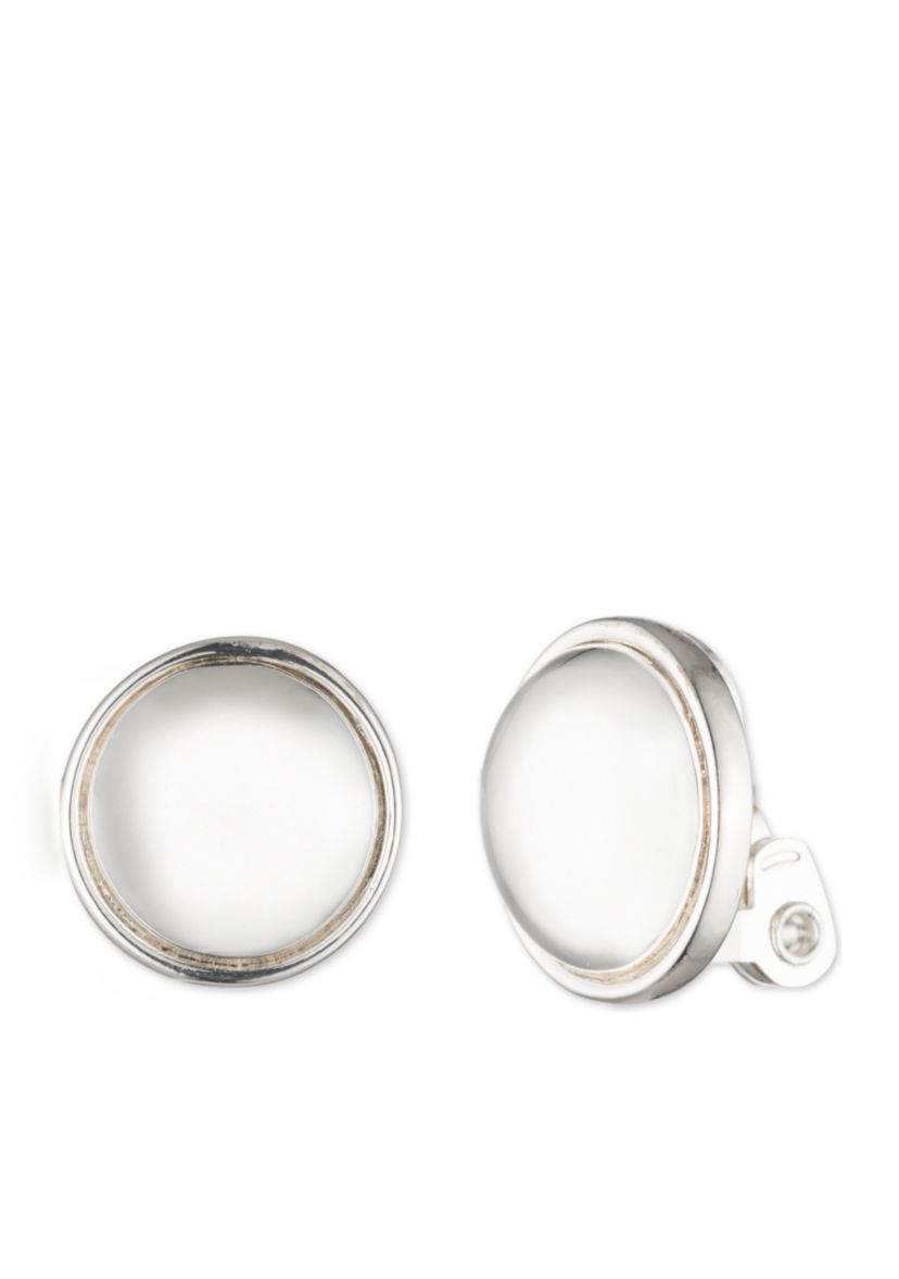 Silver-Tone Clip Button Earrings 