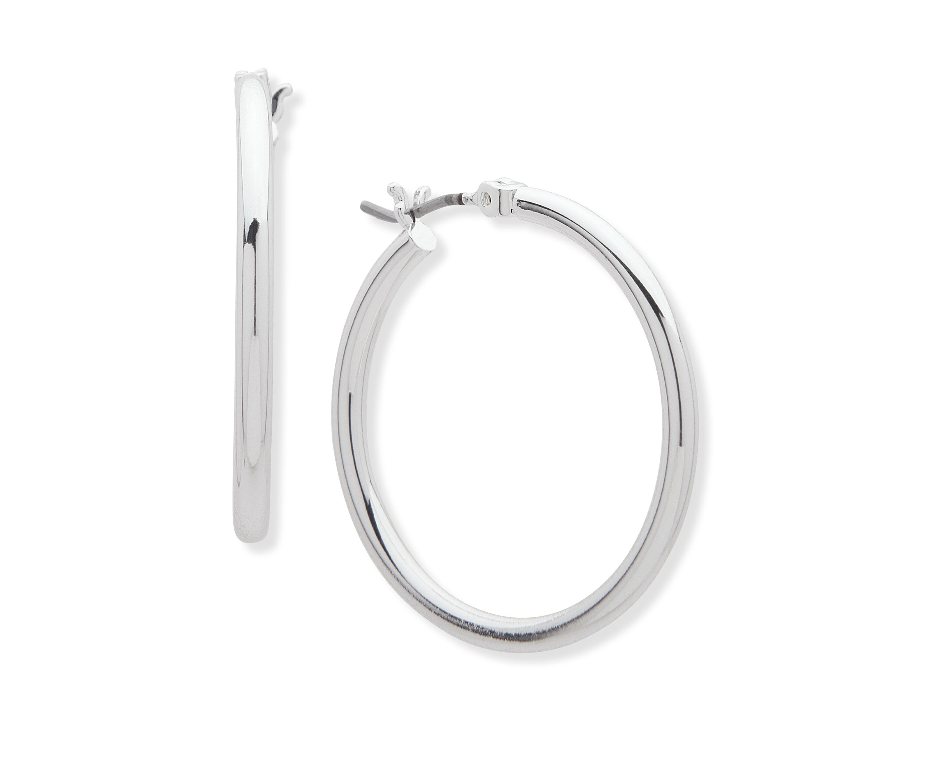 Silver Tone Medium Thin Hoop Earrings