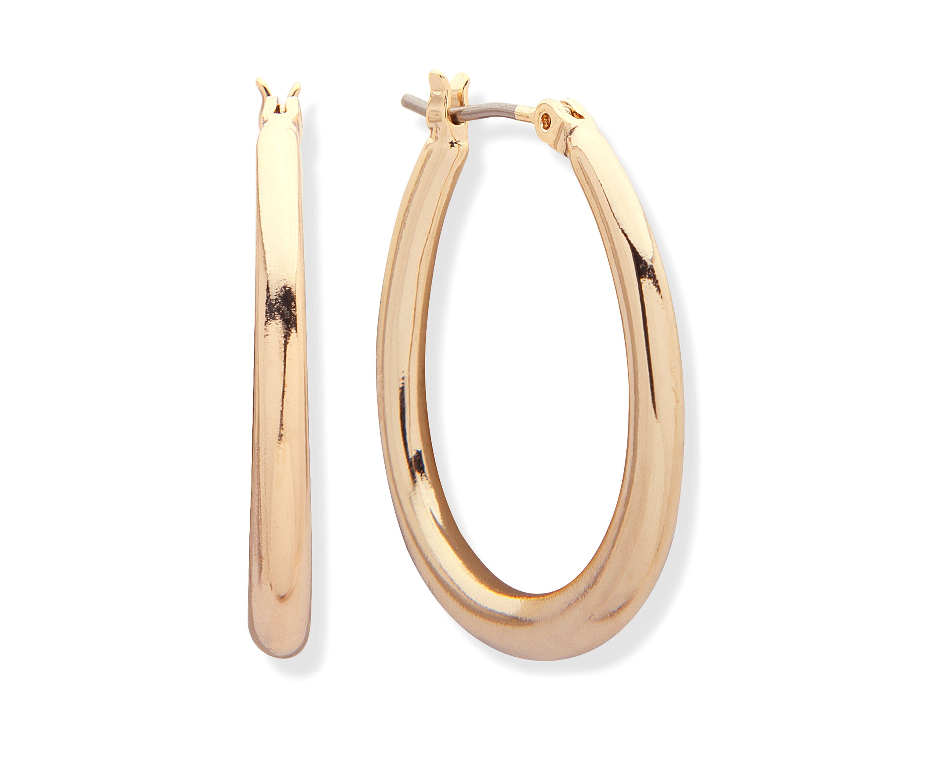 Gold Tone Medium Click Top Hoop Earrings