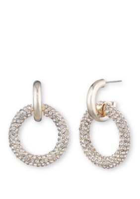 Gold Tone Pavé Ring Drop Earrings 