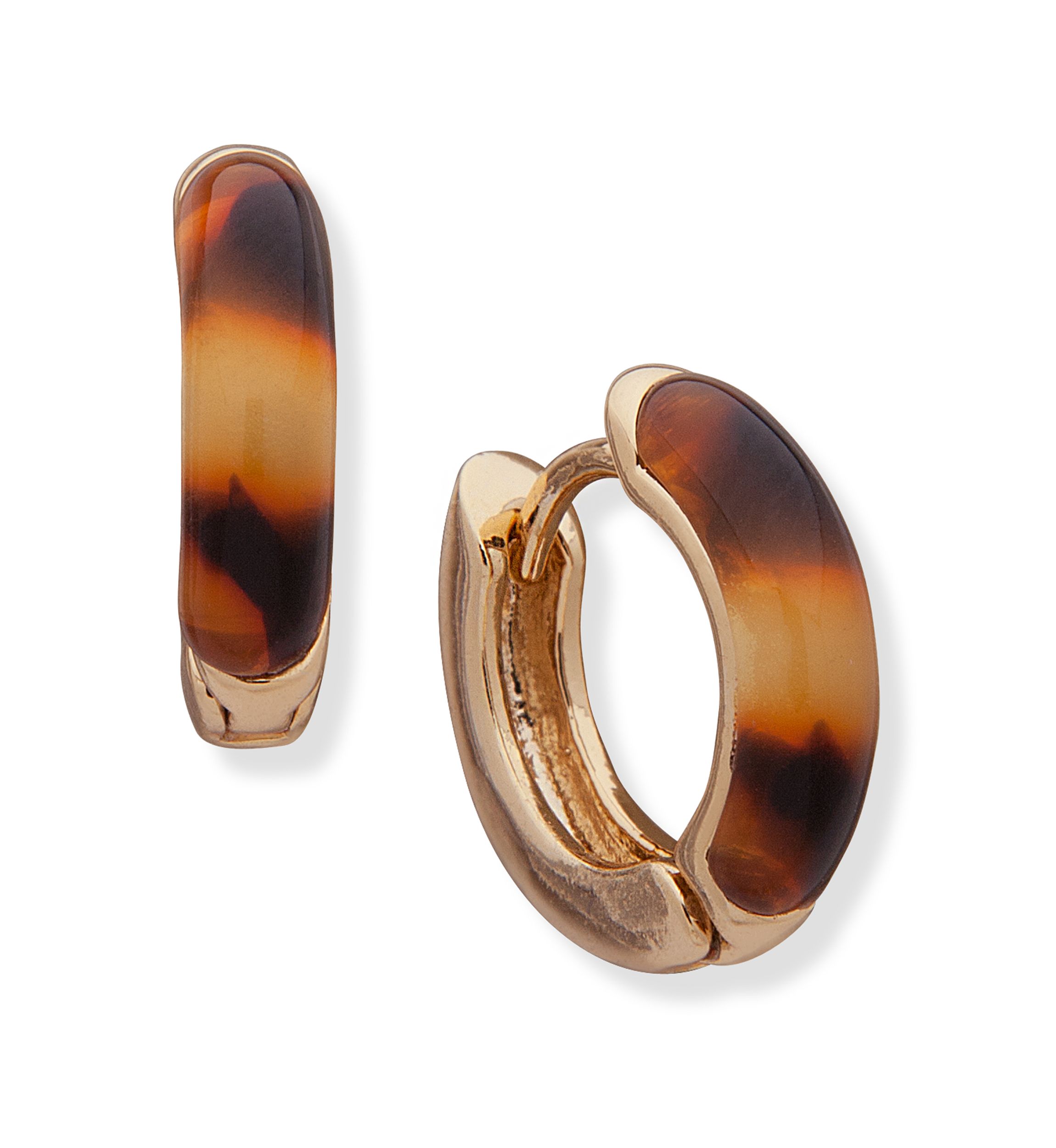 Gold Tone Tortoise Huggie Hoop Earrings