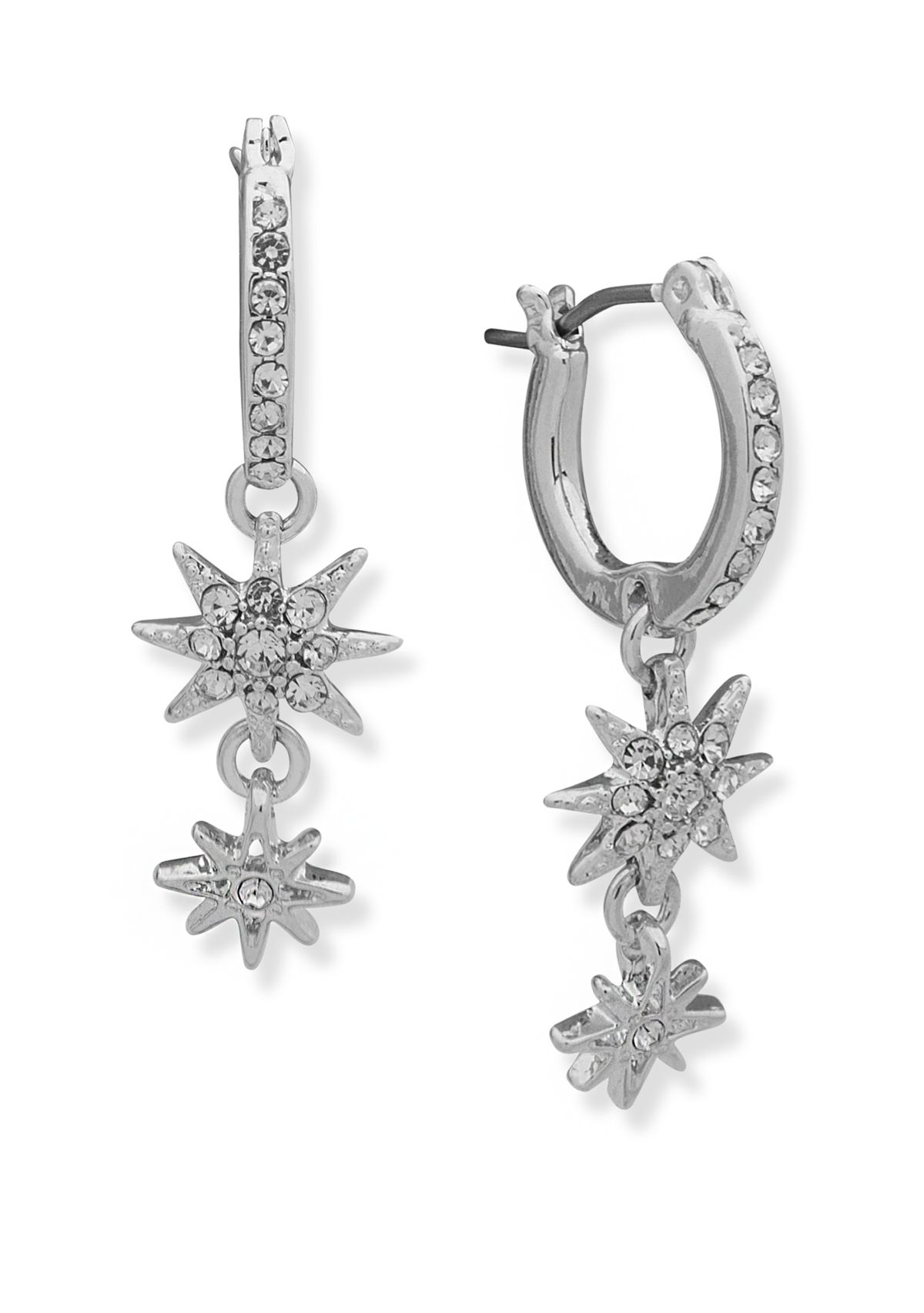  Silver Tone Crystal Pavé Huggie Star Drop Earrings