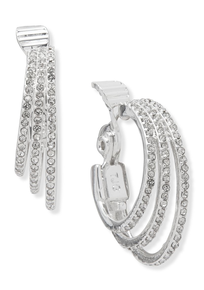 3 Row Crystal Pavé Ring Hoop Earrings