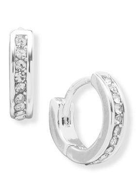Lauren Ralph Lauren Silver Tone Crystal PavÃ© Huggie Earrings