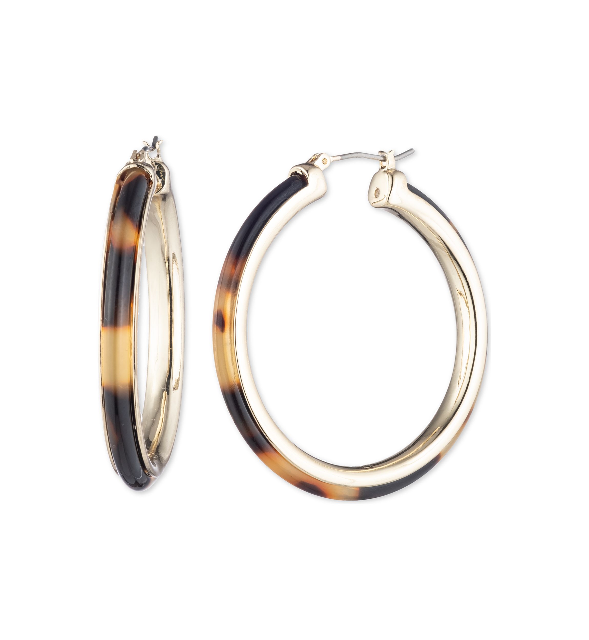 Gold Tone Tortoise Large Hoop Earrings