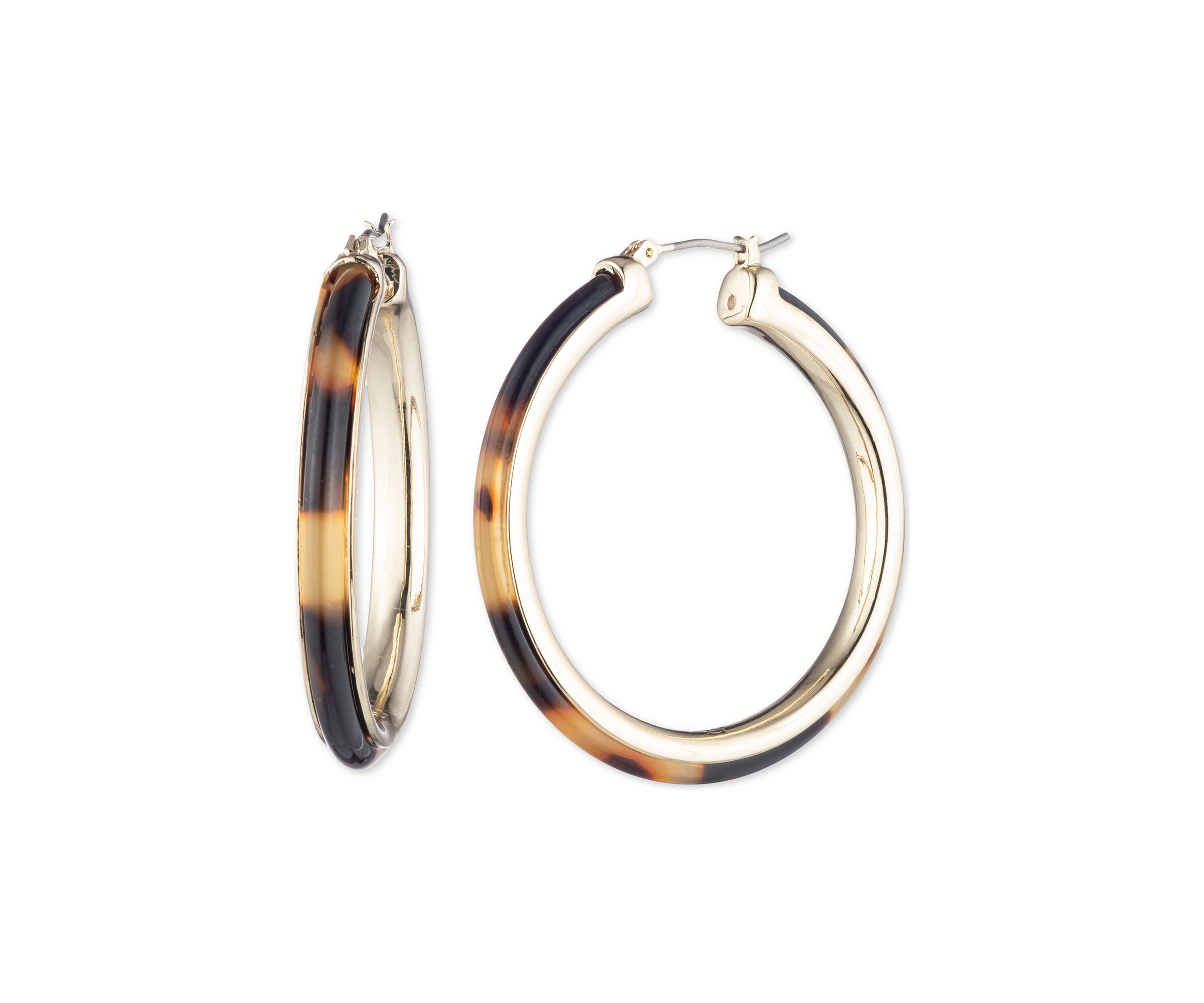 Gold Tone Tortoise Large Hoop Earrings