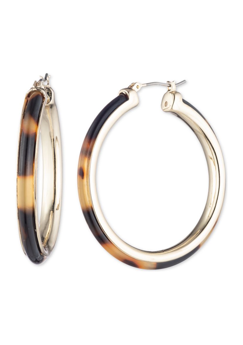 Gold Tone Tortoise Large Hoop Earrings