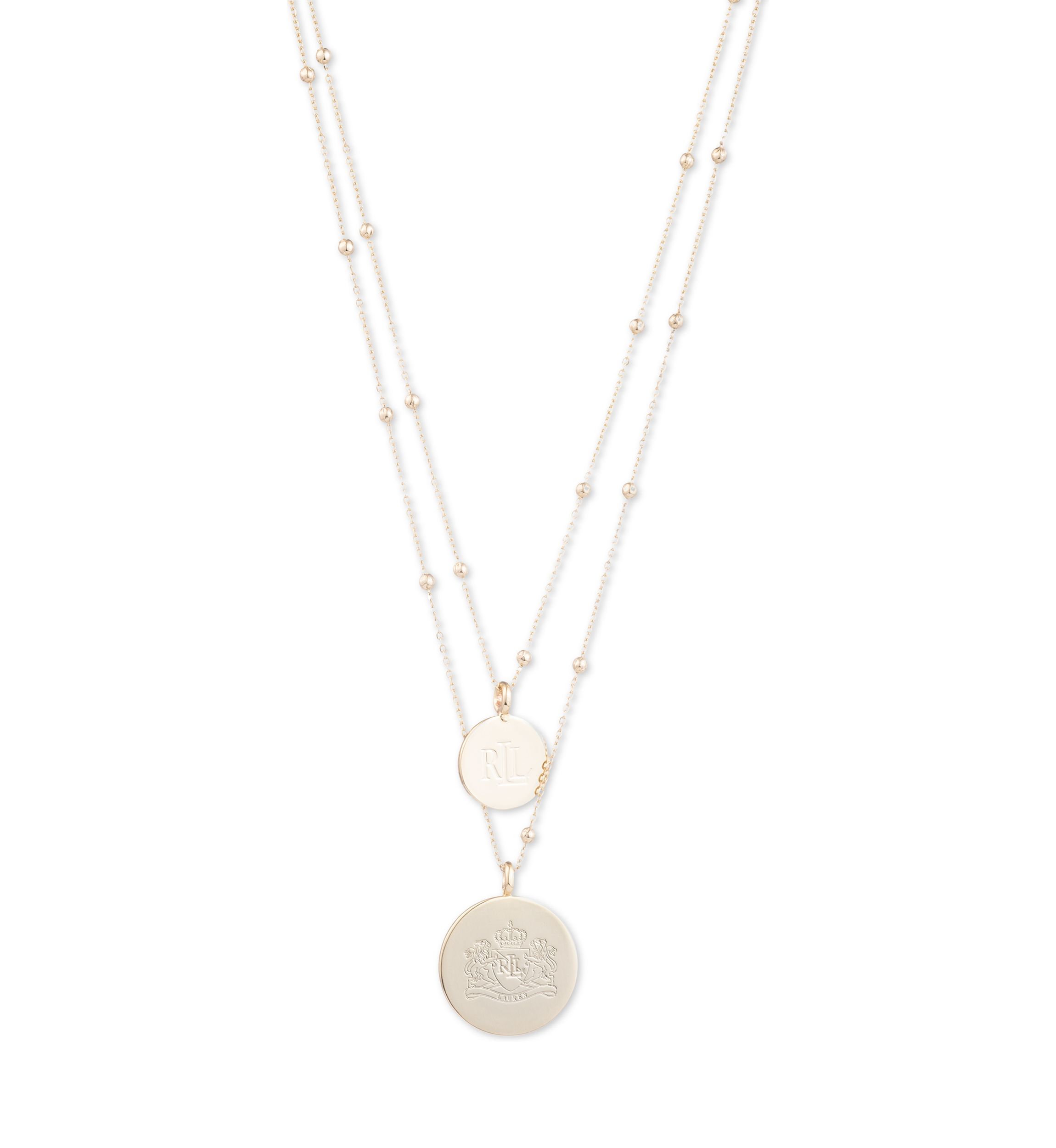 Gold Tone 2 Row Logo Pendant 18 Inch Necklace