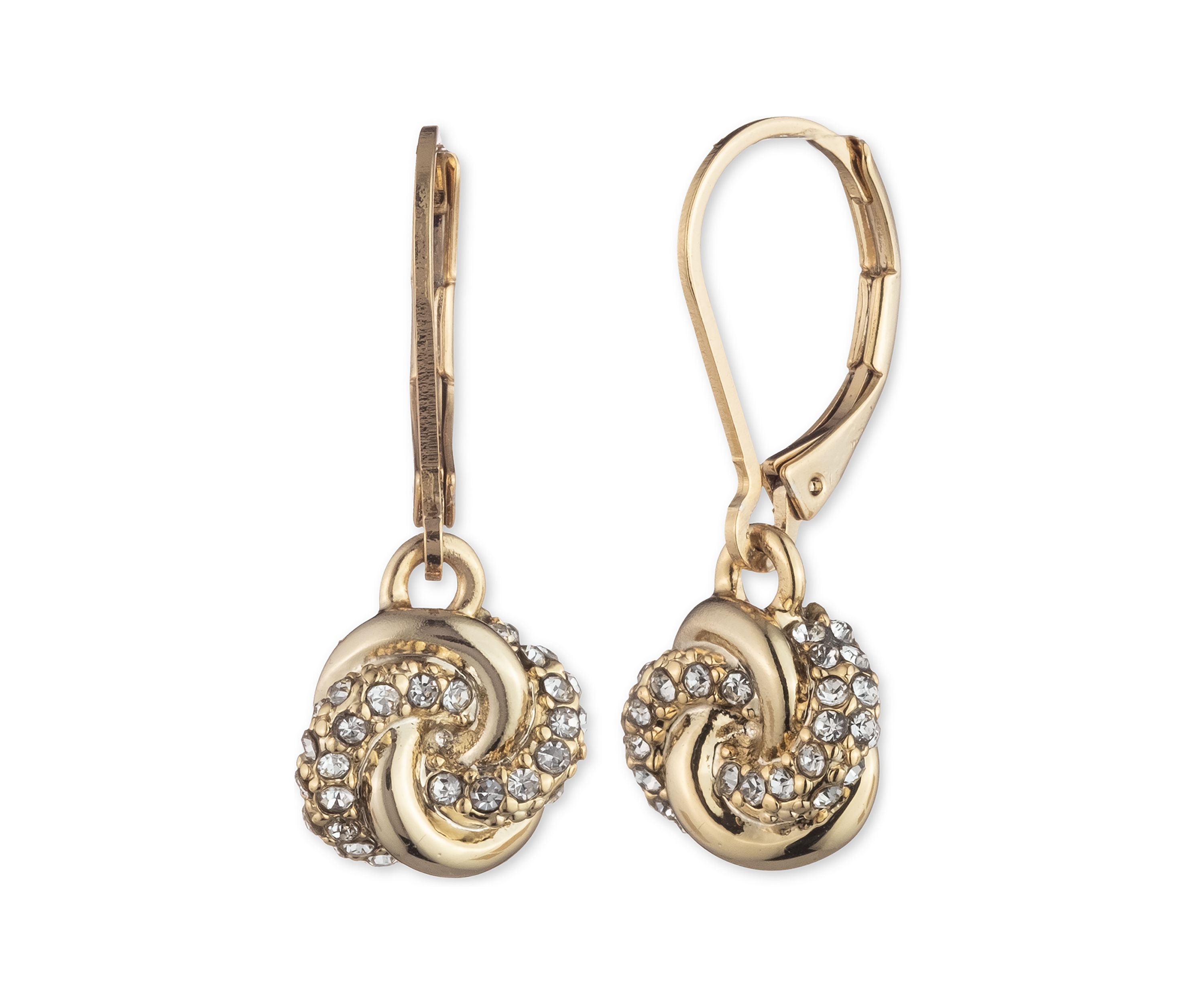 Gold Tone Pavé Crystal Knot Drop Earrings 