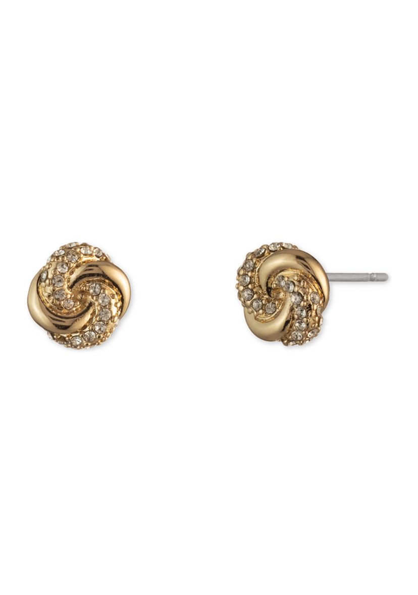 Gold Tone Small Pavé Crystal Knot Stud Earrings 