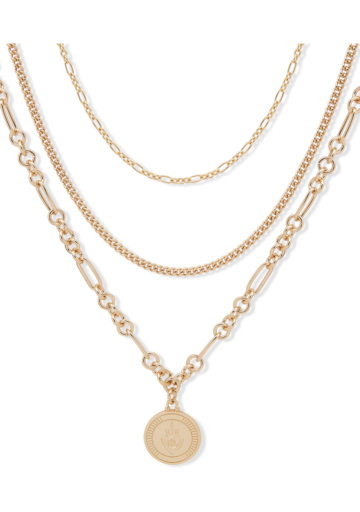 Gold Tone Multi-Row Chain Pendant Necklace