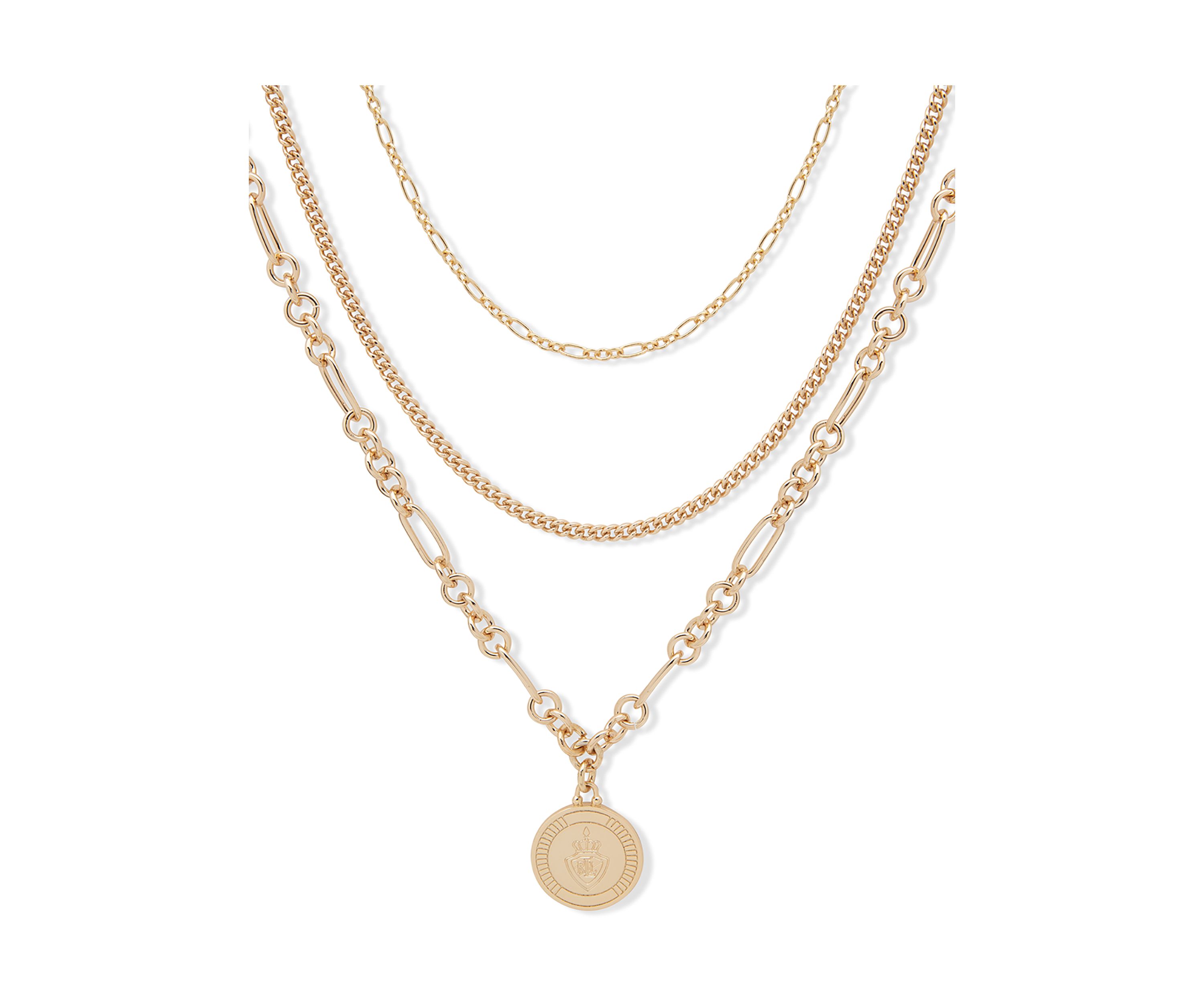 Gold Tone Multi-Row Chain Pendant Necklace