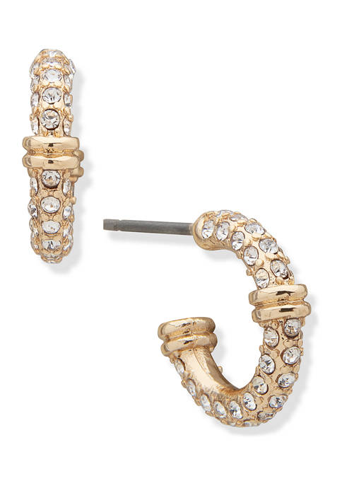 Gold Tone Crystal Small Pavé C-Hoop Earrings