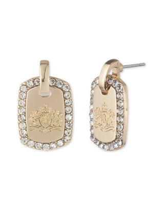 Gold Tone Crystal Pavé Crest Drop Earrings