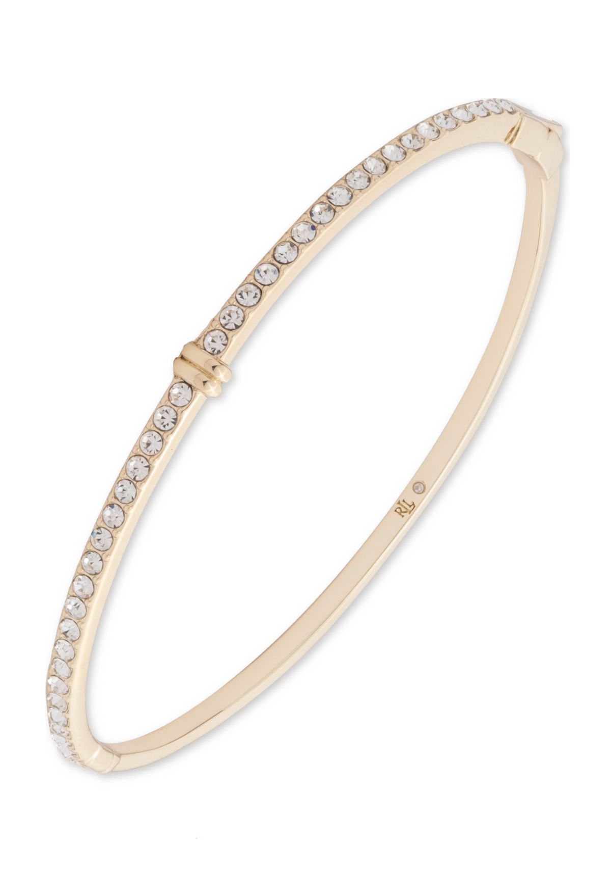 Gold Tone Crystal Thin Pavé Hinge Bangle Bracelet