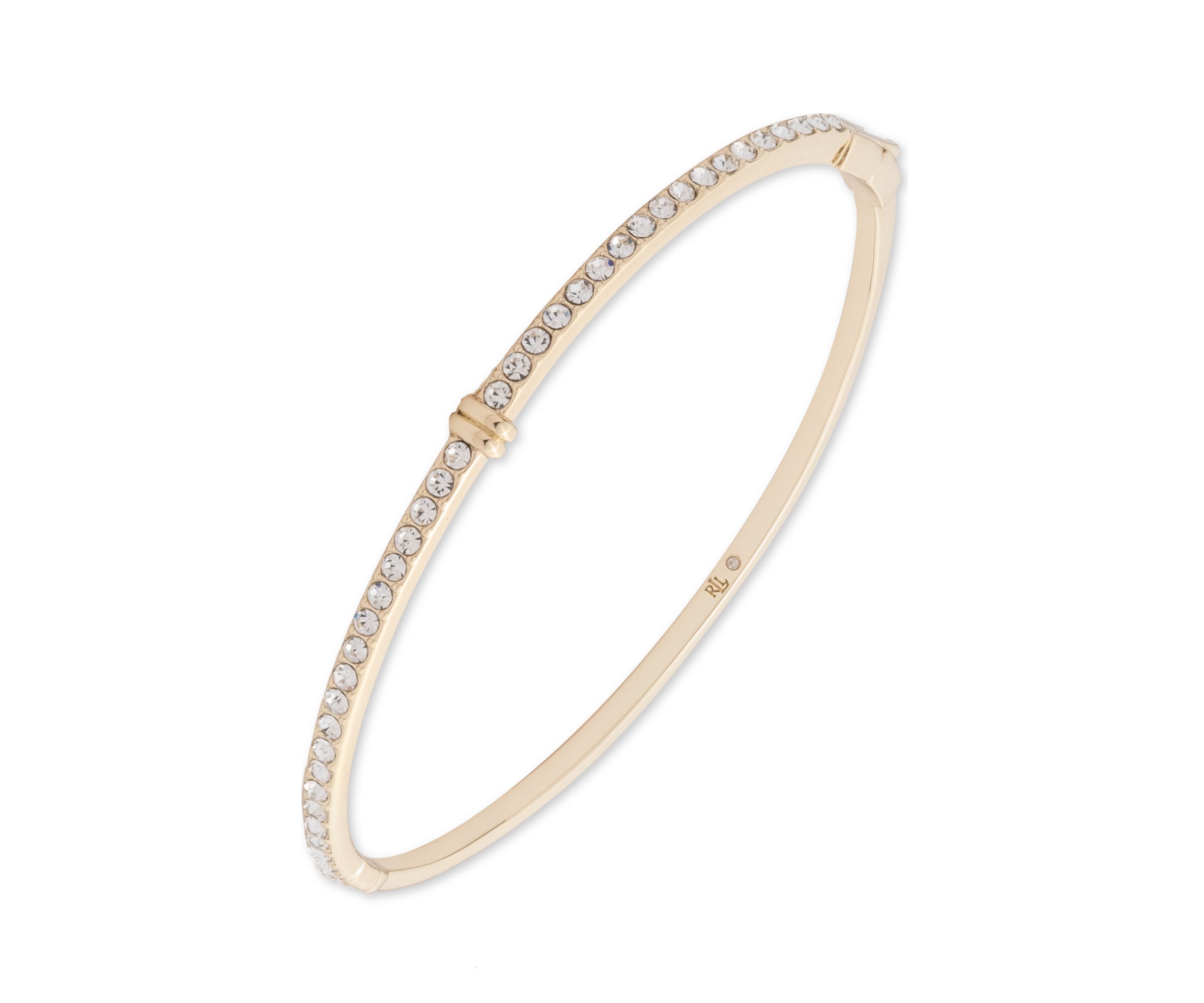 Gold Tone Crystal Thin Pavé Hinge Bangle Bracelet