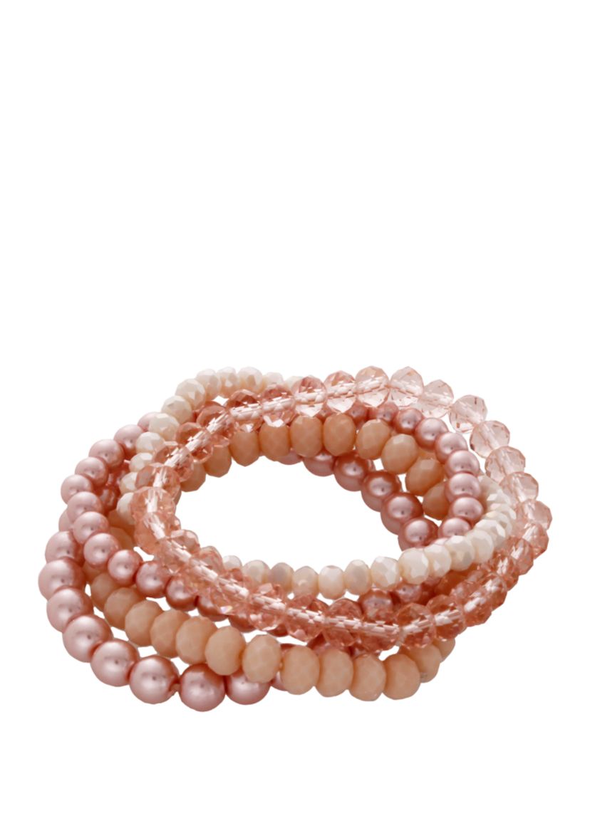 5 Piece Glass Pearl And Bead Bracelet Set