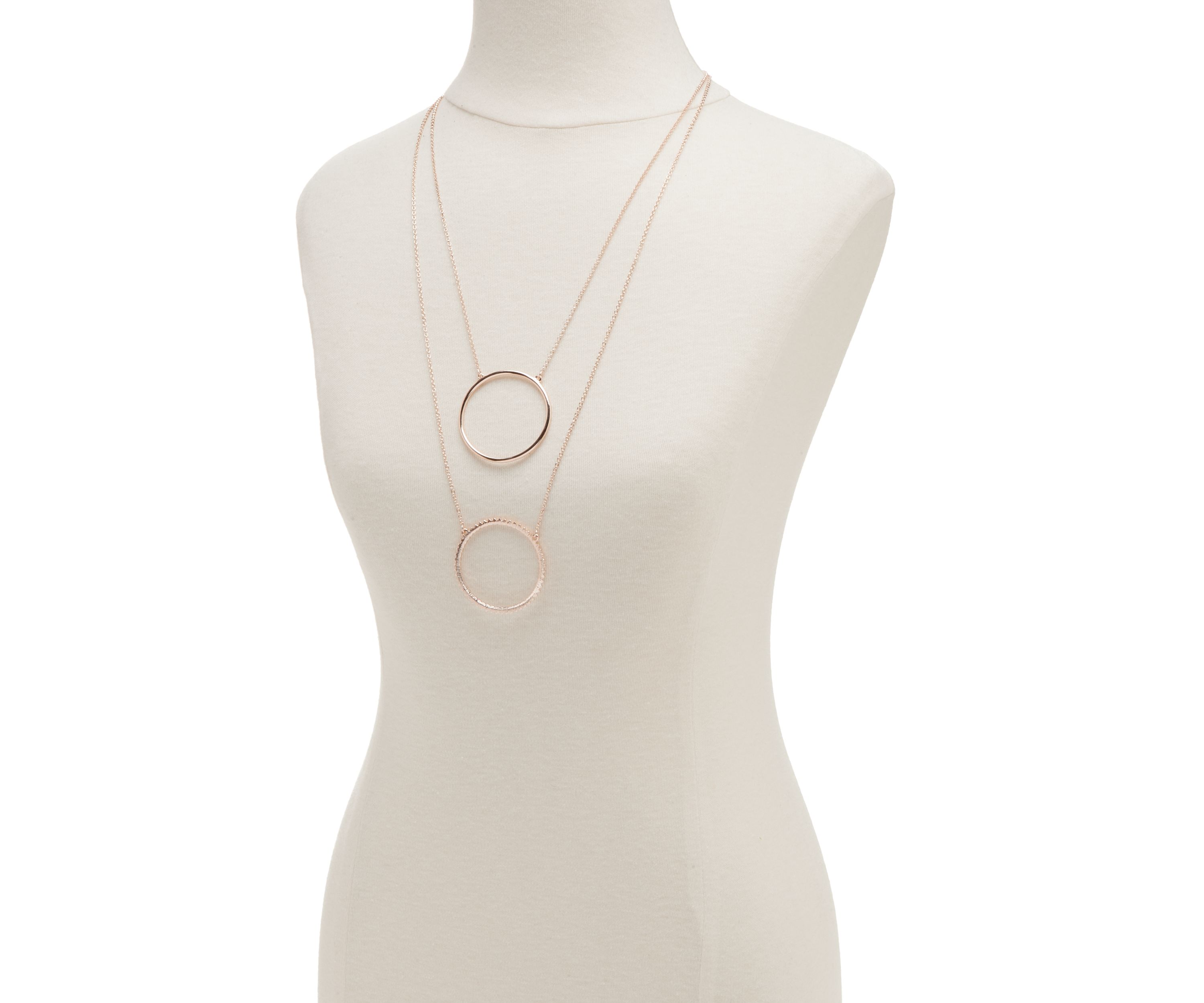 JAN18KB NK 2Rw 24in 3in Pendant Necklace Rose Gold Circle:One Size:ROSE GOLD