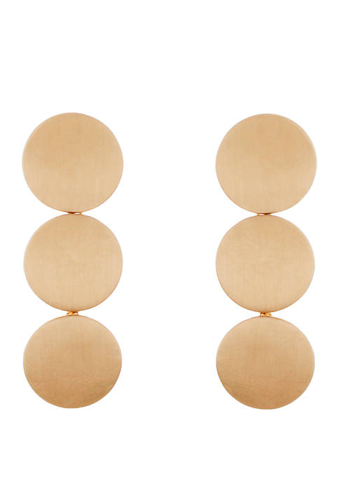 Gold Tone Brushed Circle Drop Earrings