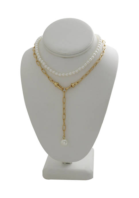 Two Row Cultura Gold and Pearl Necklace