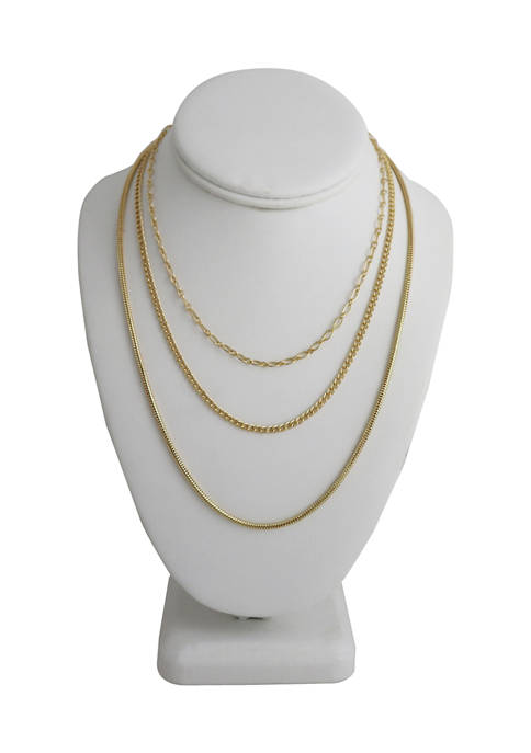 3 Row Gold-Tone Chain Necklace Set