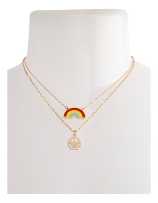 Rainbow & Smiley Pendant Necklace Set