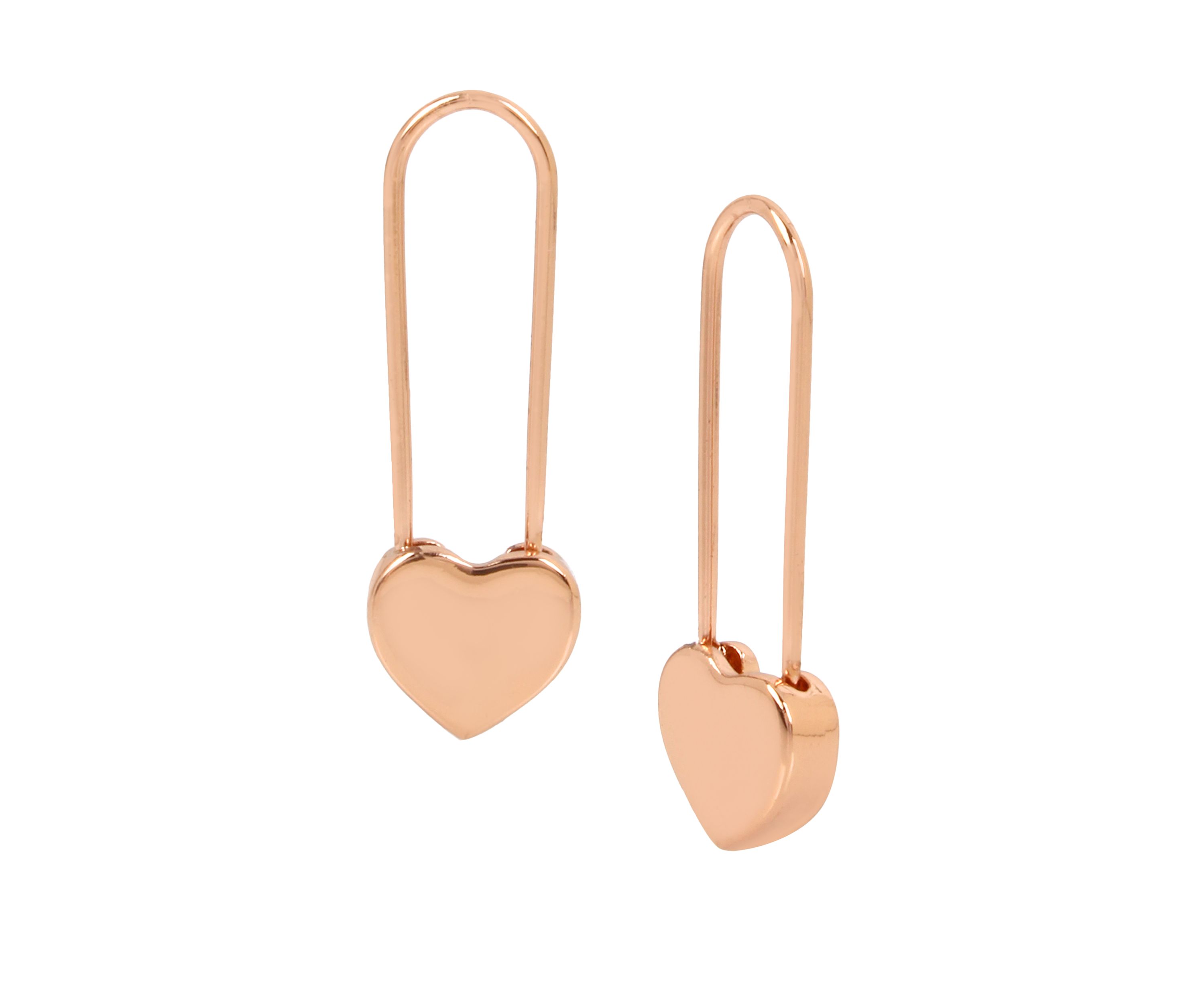 Heart Safety Pin Drop Earrings
