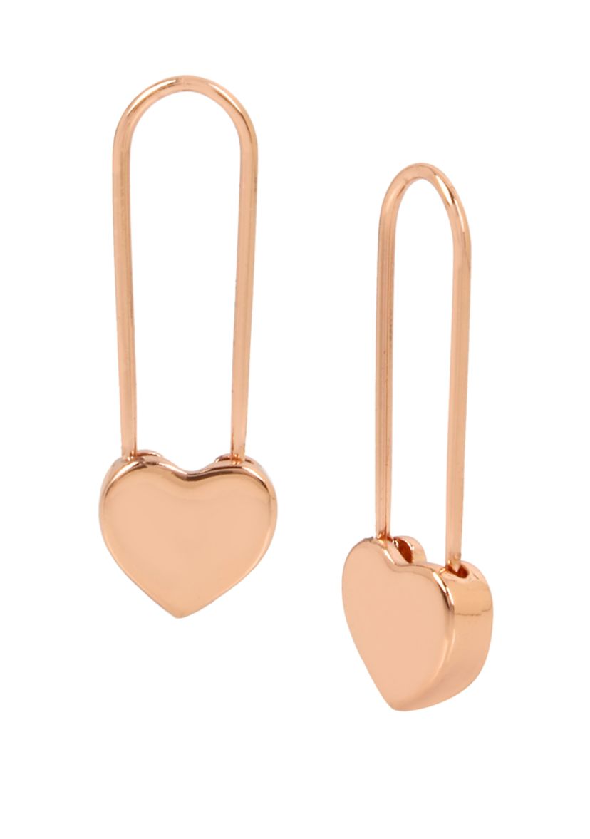 Heart Safety Pin Drop Earrings