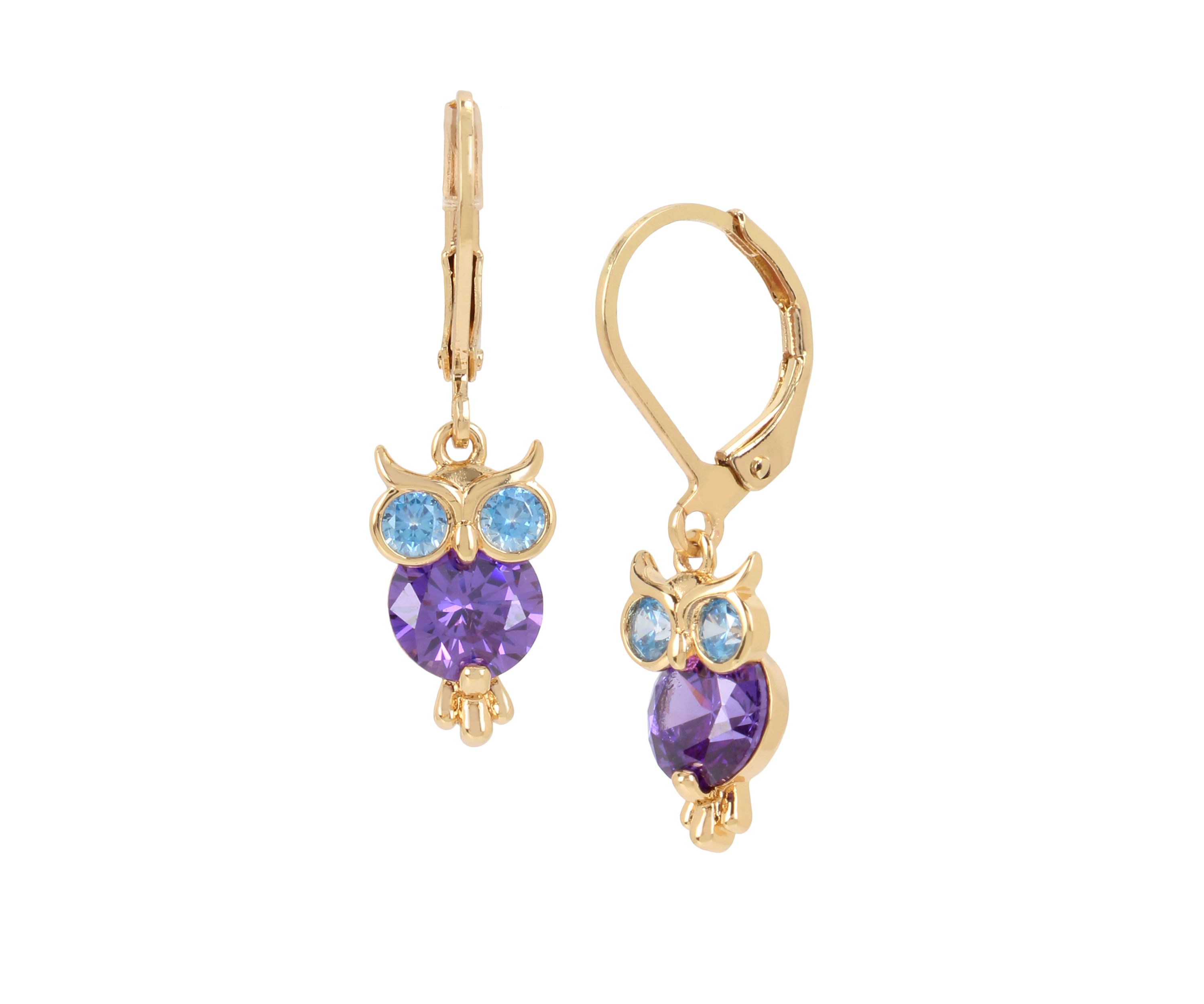 Lab Created Cubic Zirconium Owl Drop Earrings