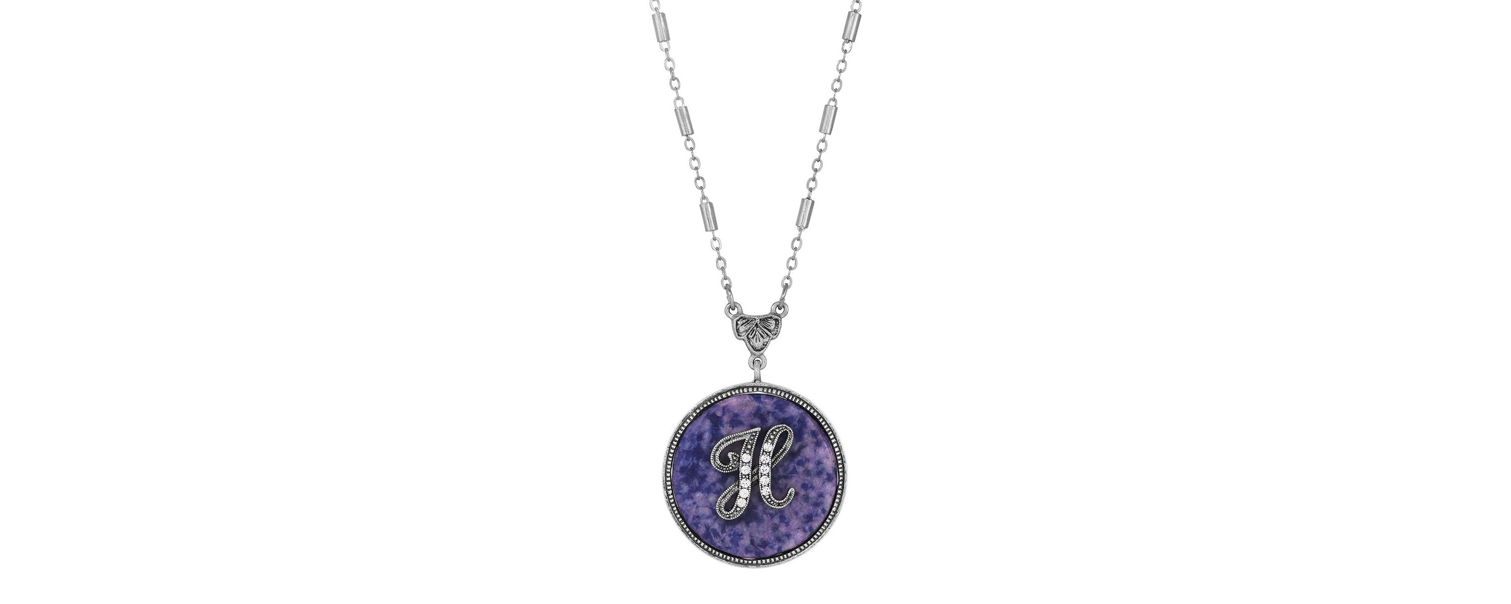 Silver Tone Round Pewter Initial 18" Necklace