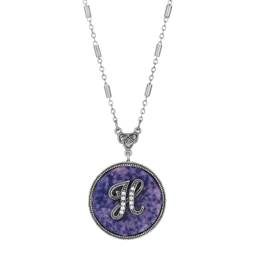 Silver Tone Round Pewter Initial 18" Necklace